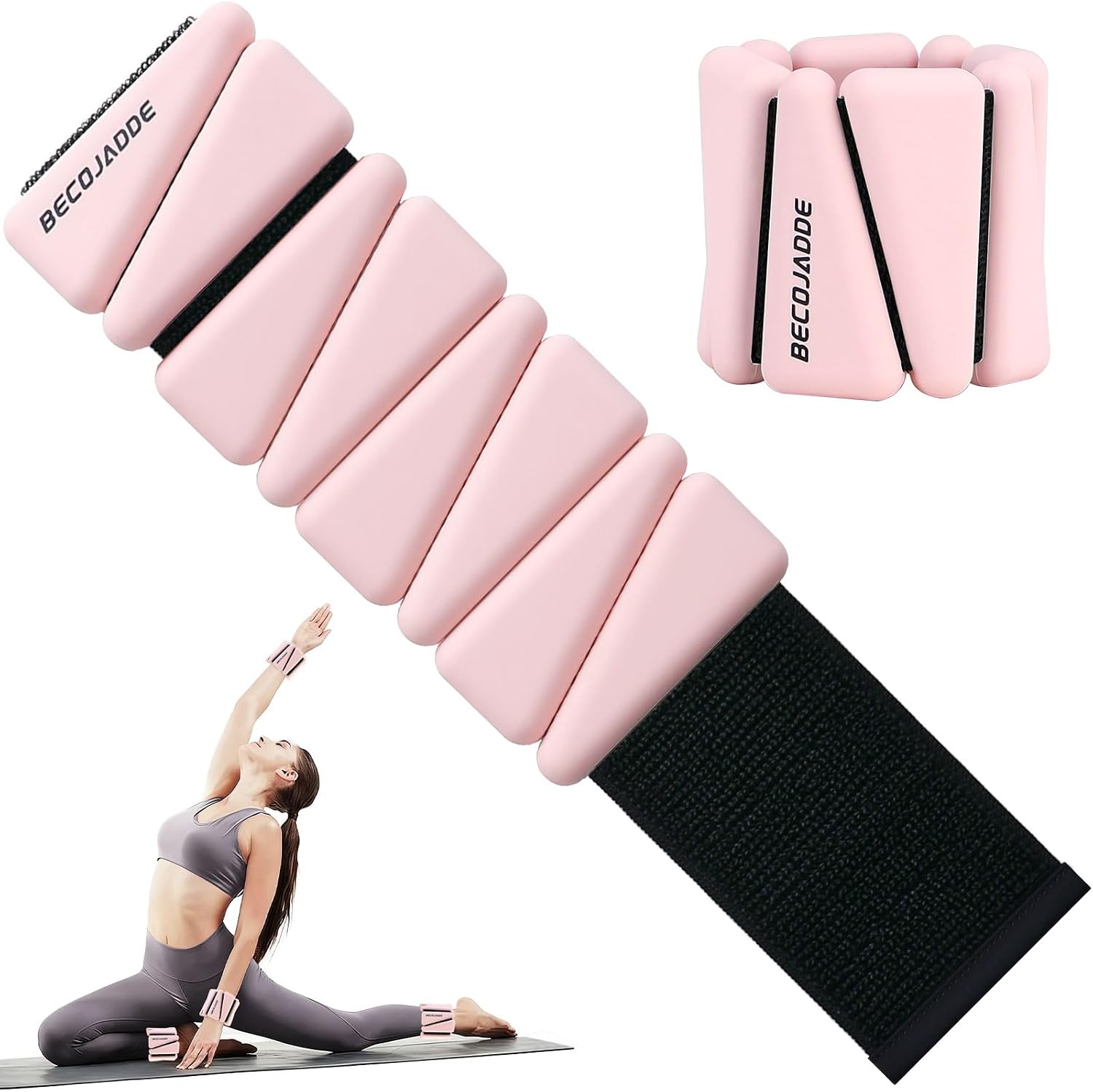 Detalle de BECOJADDE 4 lb Ankle and Wrist Weights, Adjustable, Cloud Pink