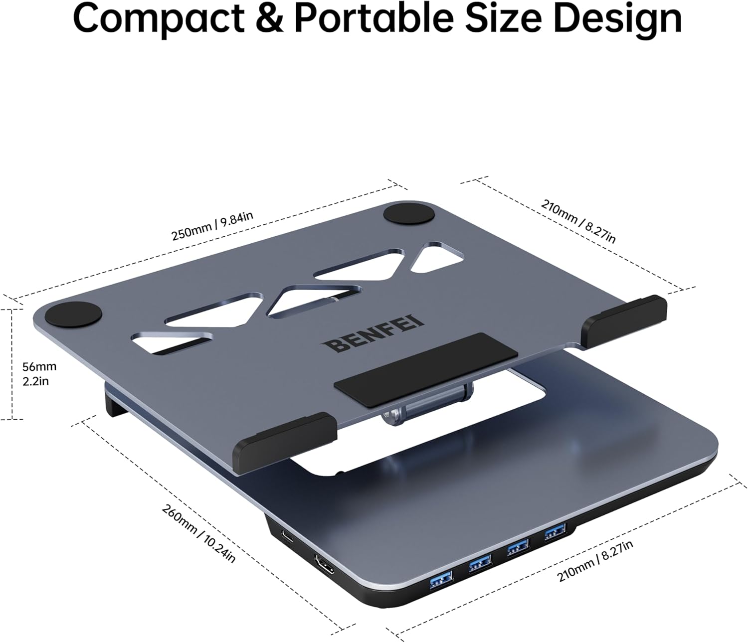 Thumbnail 6 de BENFEI: Supporto per laptop in alluminio con docking 6 in 1 – HDMI 4K@60Hz, 4x USB 3.0, 100W PD