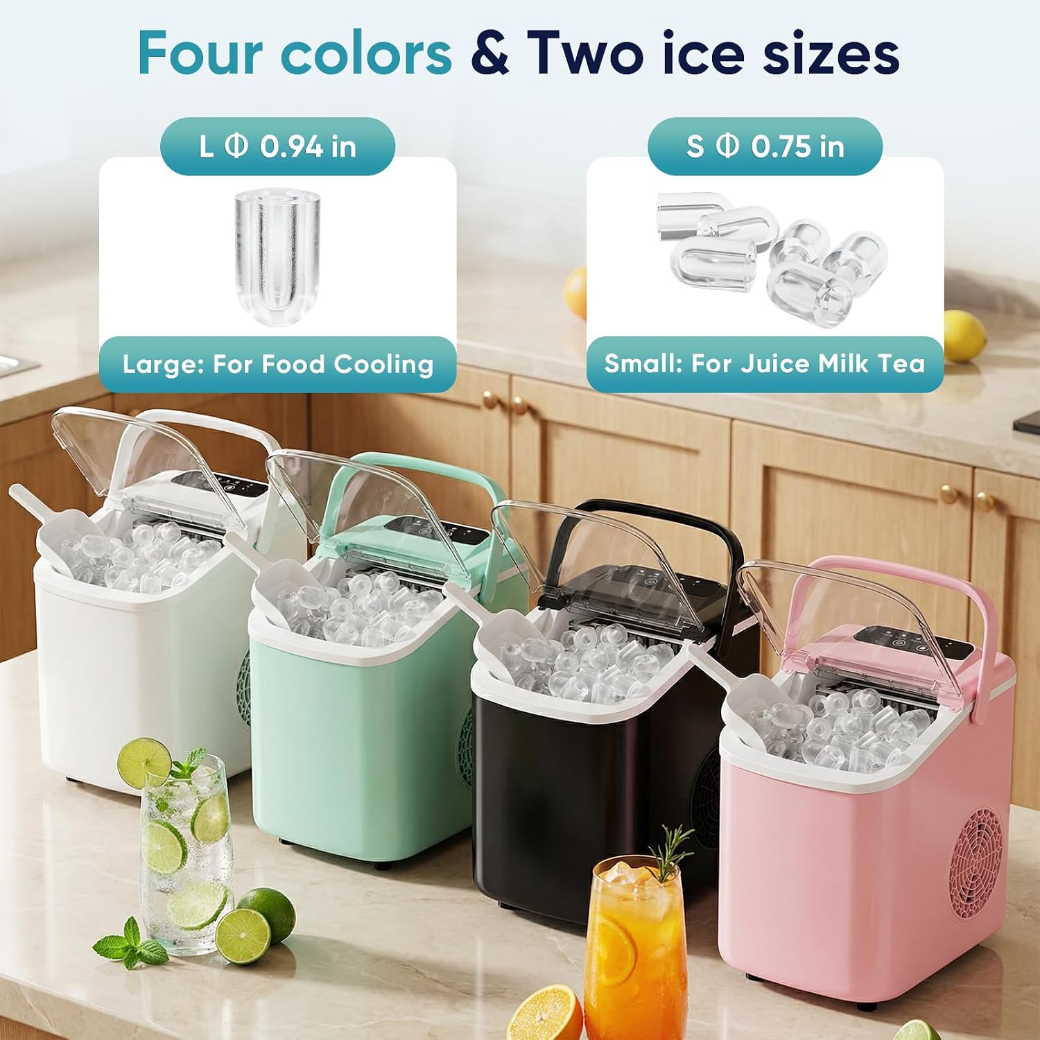 Detalle 1 de DUMOS AH-ZBJ41XX Countertop Ice Maker, 9 Cubes in 8 Minutes, Self-Cleaning