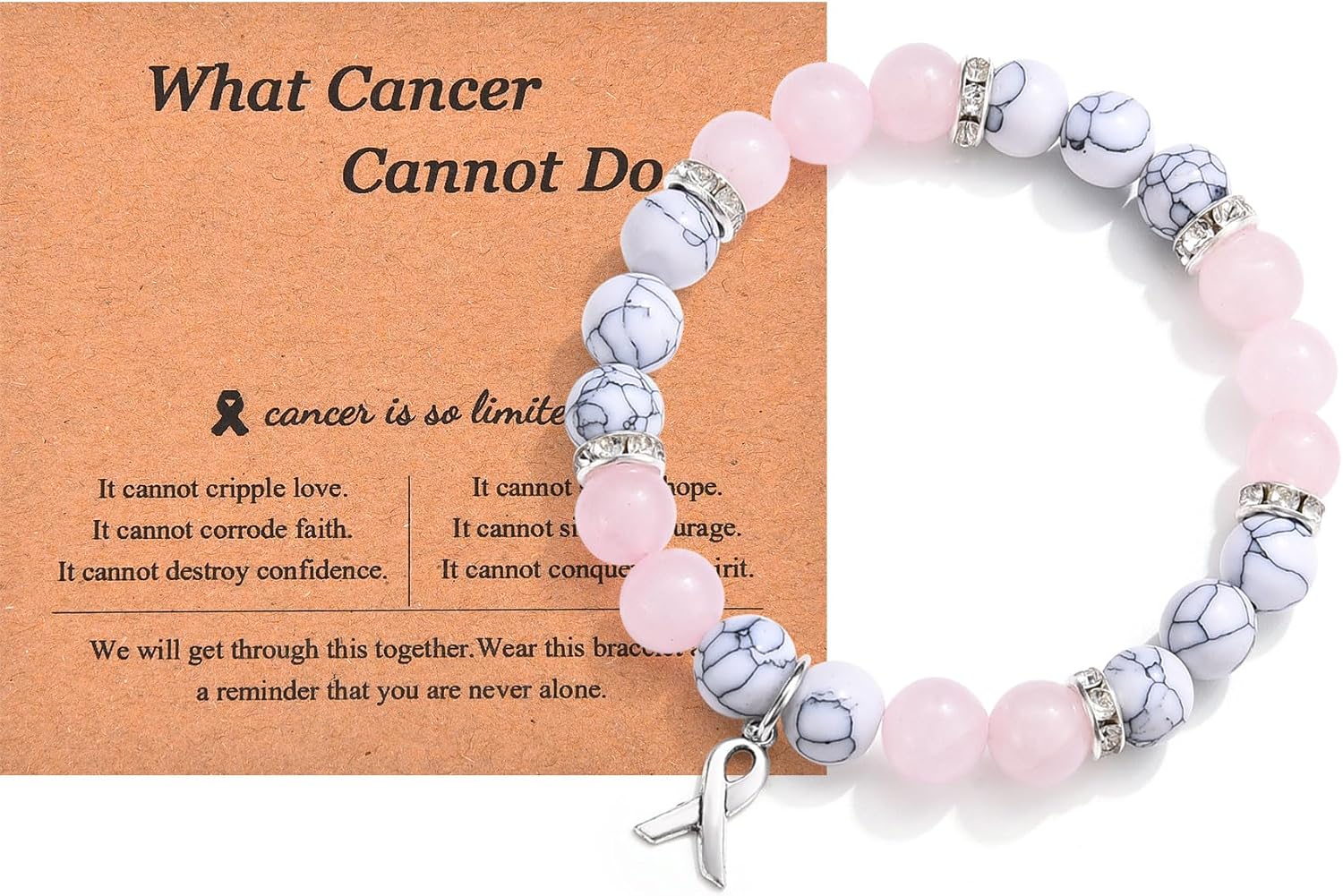 Thumbnail 6 de CERSLIMO Breast Cancer Care Bracelet for Women – Natural Stone Bead Bracelet with Inspirational Message Card