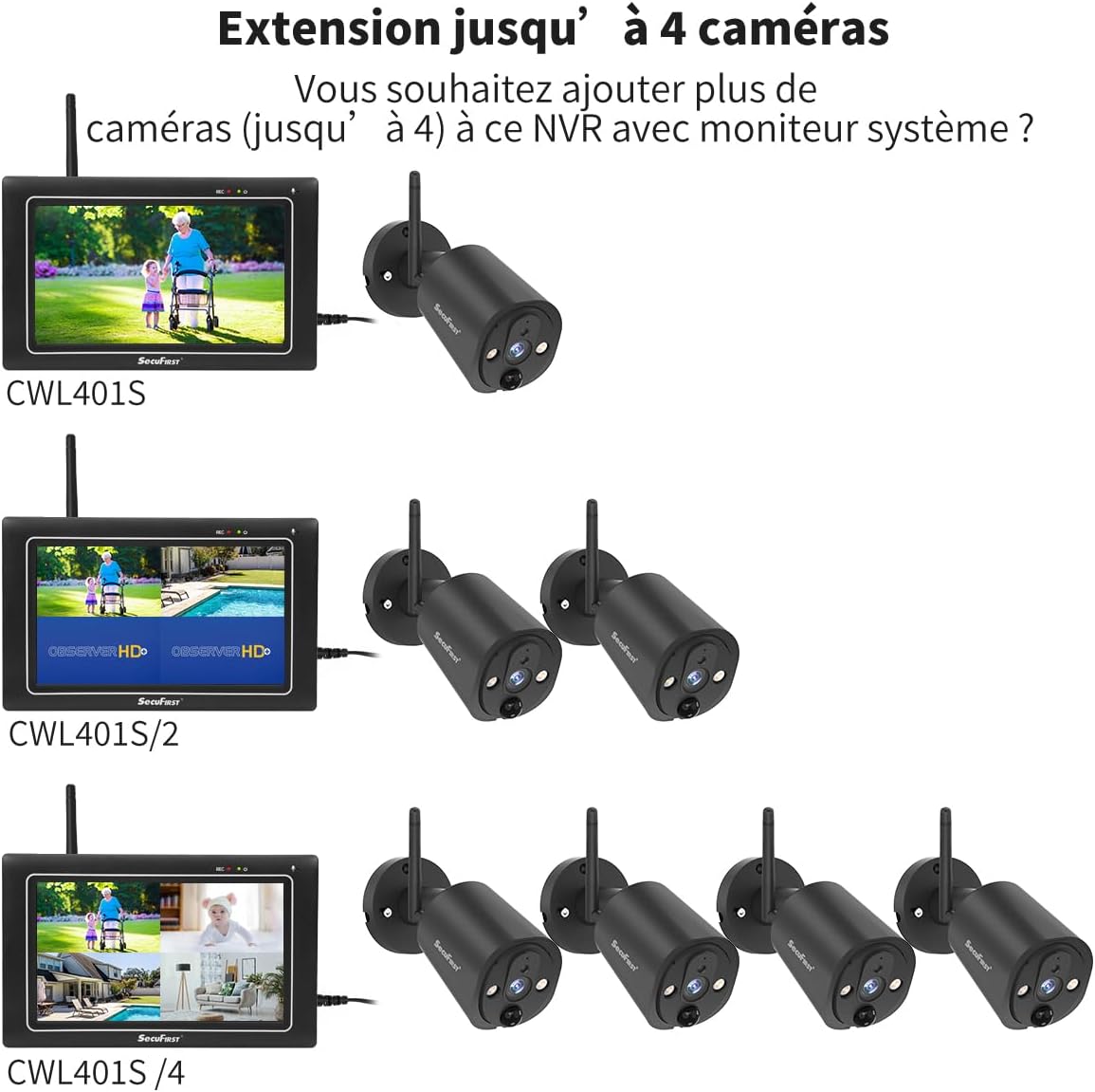 Thumbnail 6 de Kit SecuFirst: Système de surveillance sans fil 2 caméras 2K avec moniteur tactile 7" et 64 Go inclus