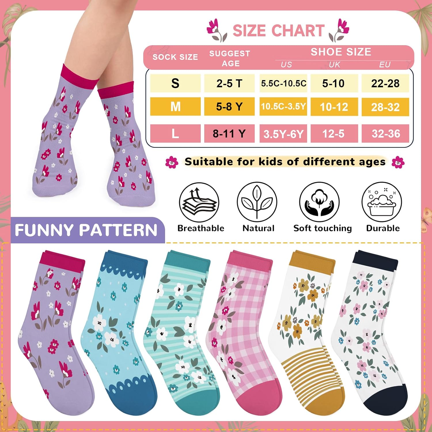 Thumbnail 4 de Queenshin Kids Socks Novelty Six-Pair Pack: Soft, Colourful Ankle Socks for Ages 3–14
