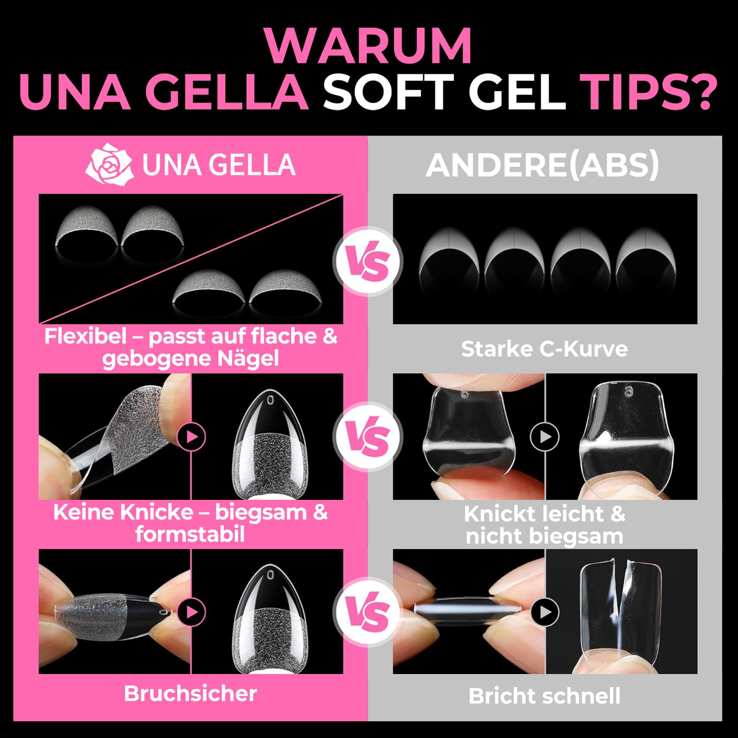 Thumbnail 6 de UNA GELLA Kurze Mandel Nageltips 216 Stück