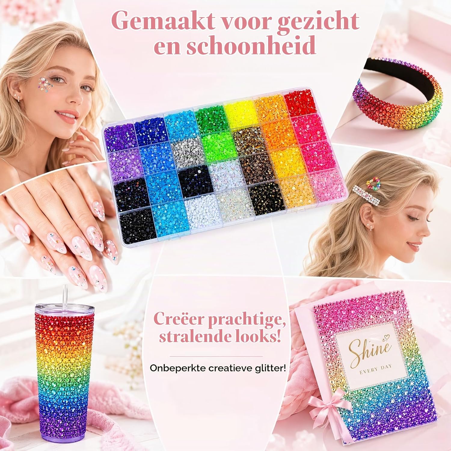 Detalle 2 de SINAYREK Bedazzler-kit met 30.000 strass-steentjes van 3 mm, 28 kleuren