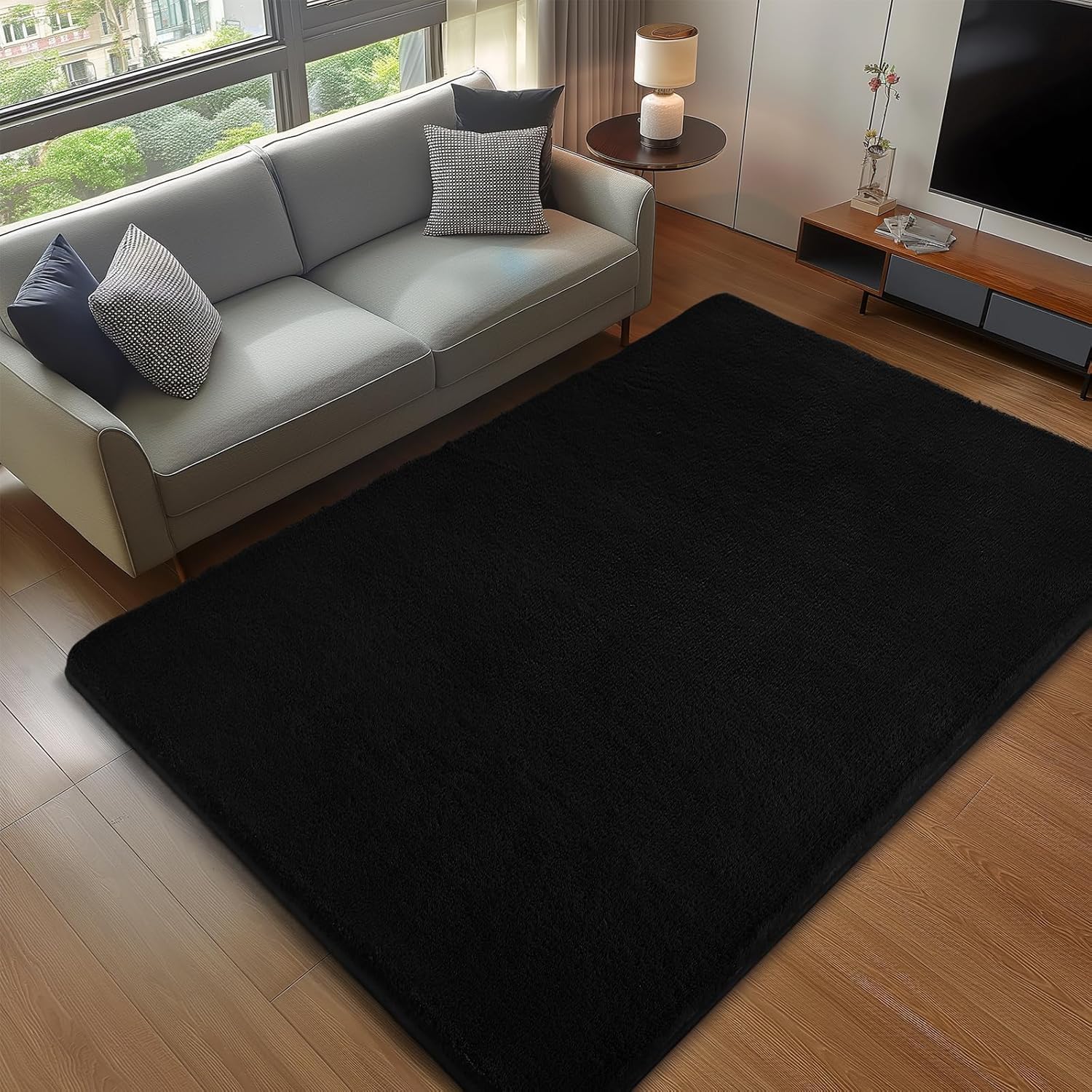 Thumbnail 6 de Sour Lemon large shaggy carpet rug 300x425cm in grey – washable, non-slip back, extra large for living room