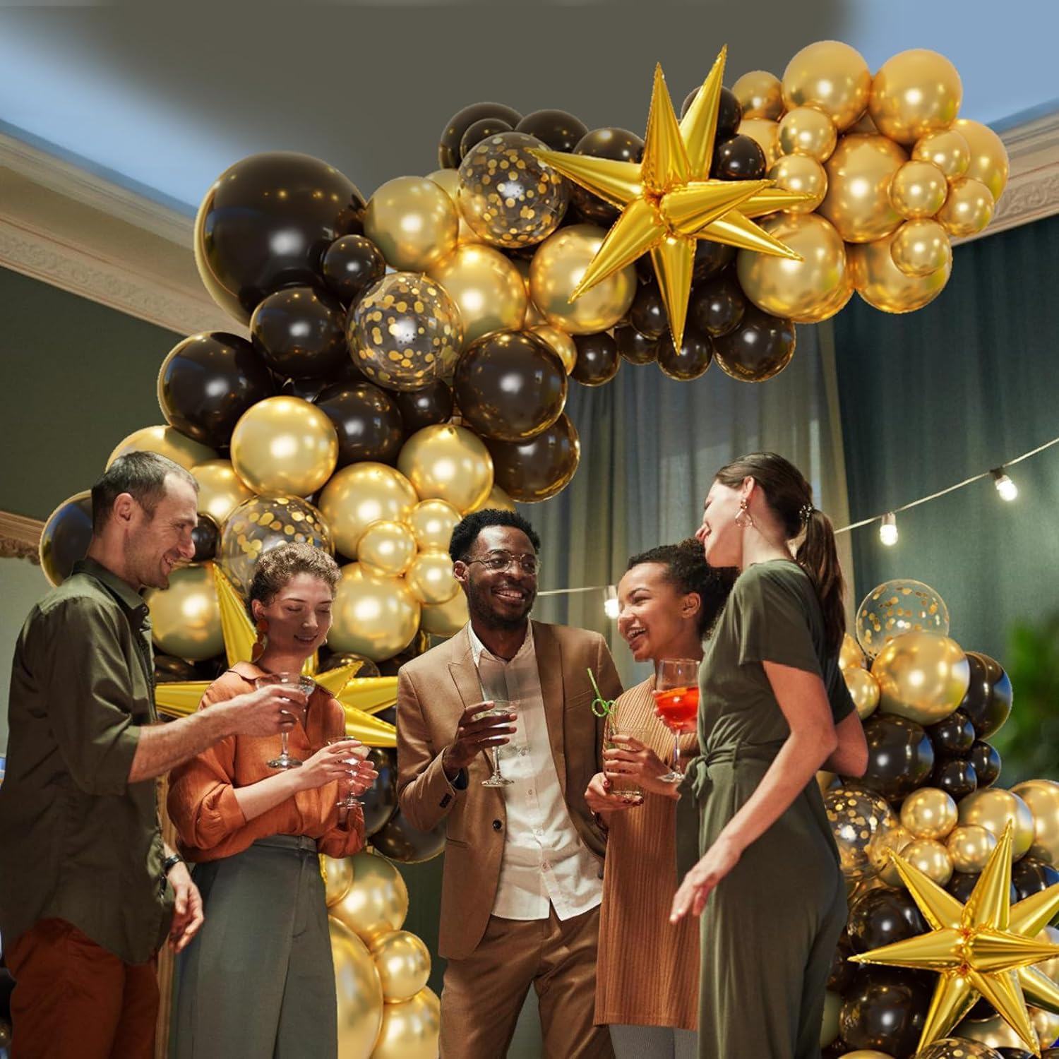 Thumbnail 4 de 161Pcs Black Gold Balloon Garland Arch Kit