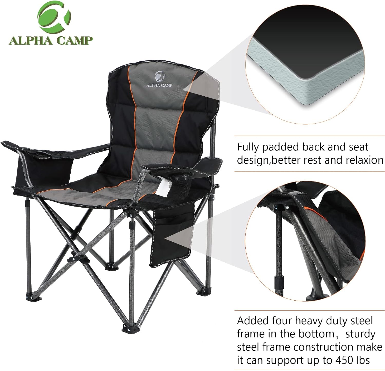 Detalle 2 de ALPHA CAMP Oversized Camping Folding Chair 450 lbs