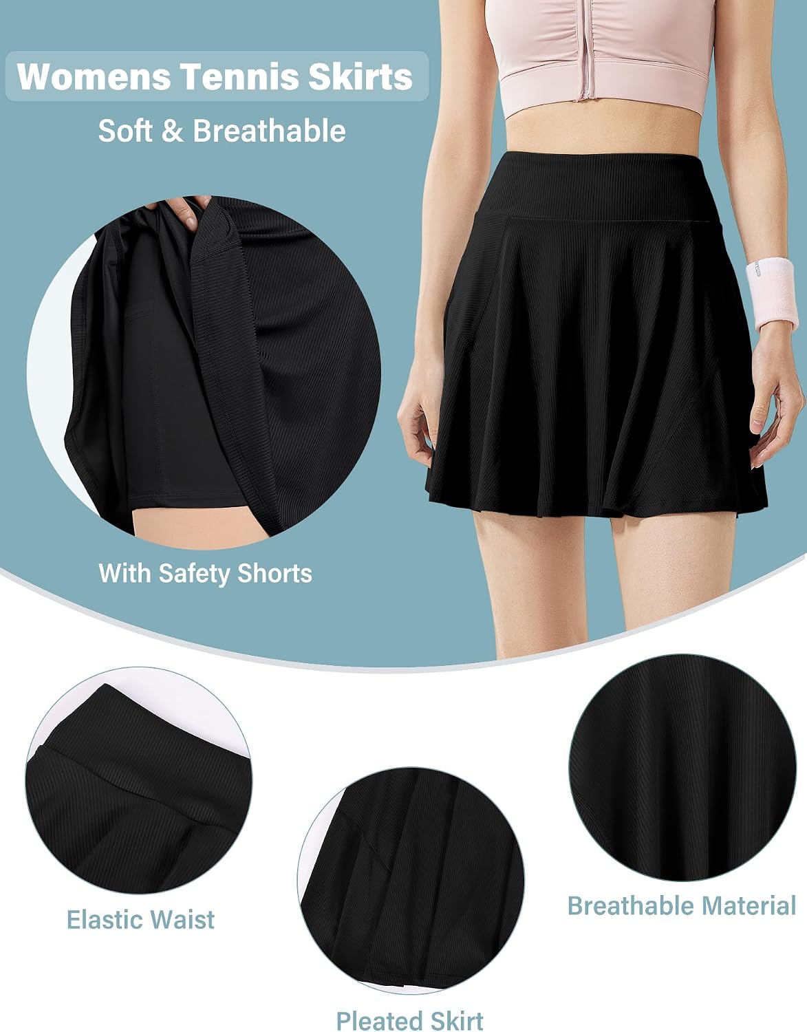 Thumbnail 2 de HANERDUN Sportrock Damen Tennisrock mit integrierter Sicherheitshose – atmungsaktiv, elastisch und praktisch mit Taschen
