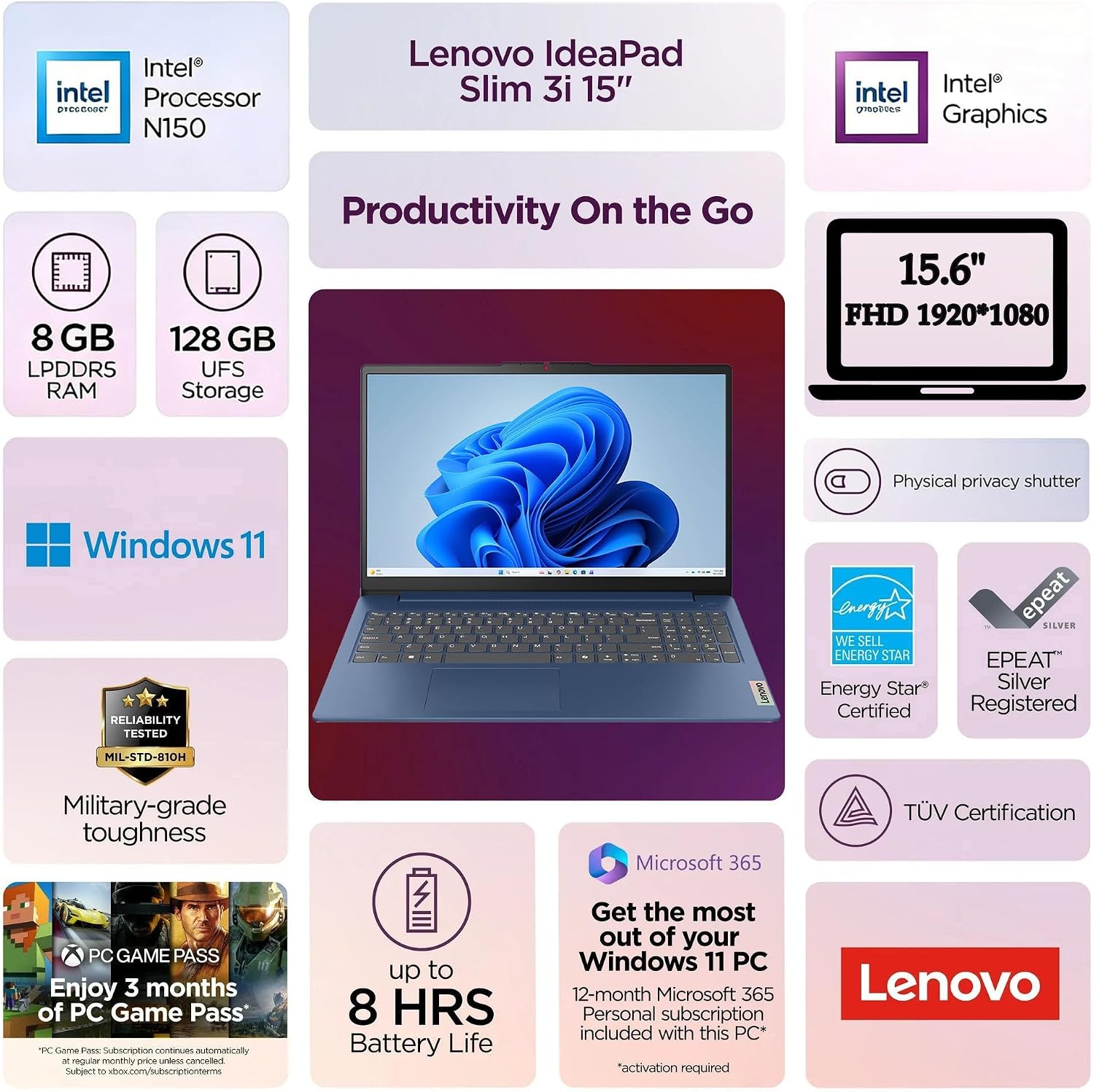 Detalle 2 de Lenovo Laptop, 15.6-Inch Display