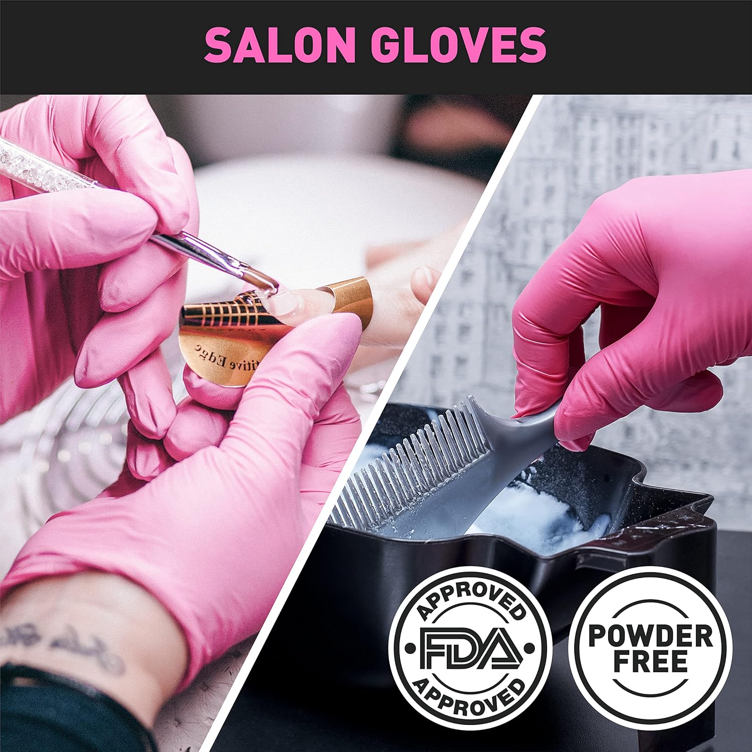 Detalle de OKIAAS Pink Gloves M – Latex-Free Vinyl Gloves, 50 Count (Medium)