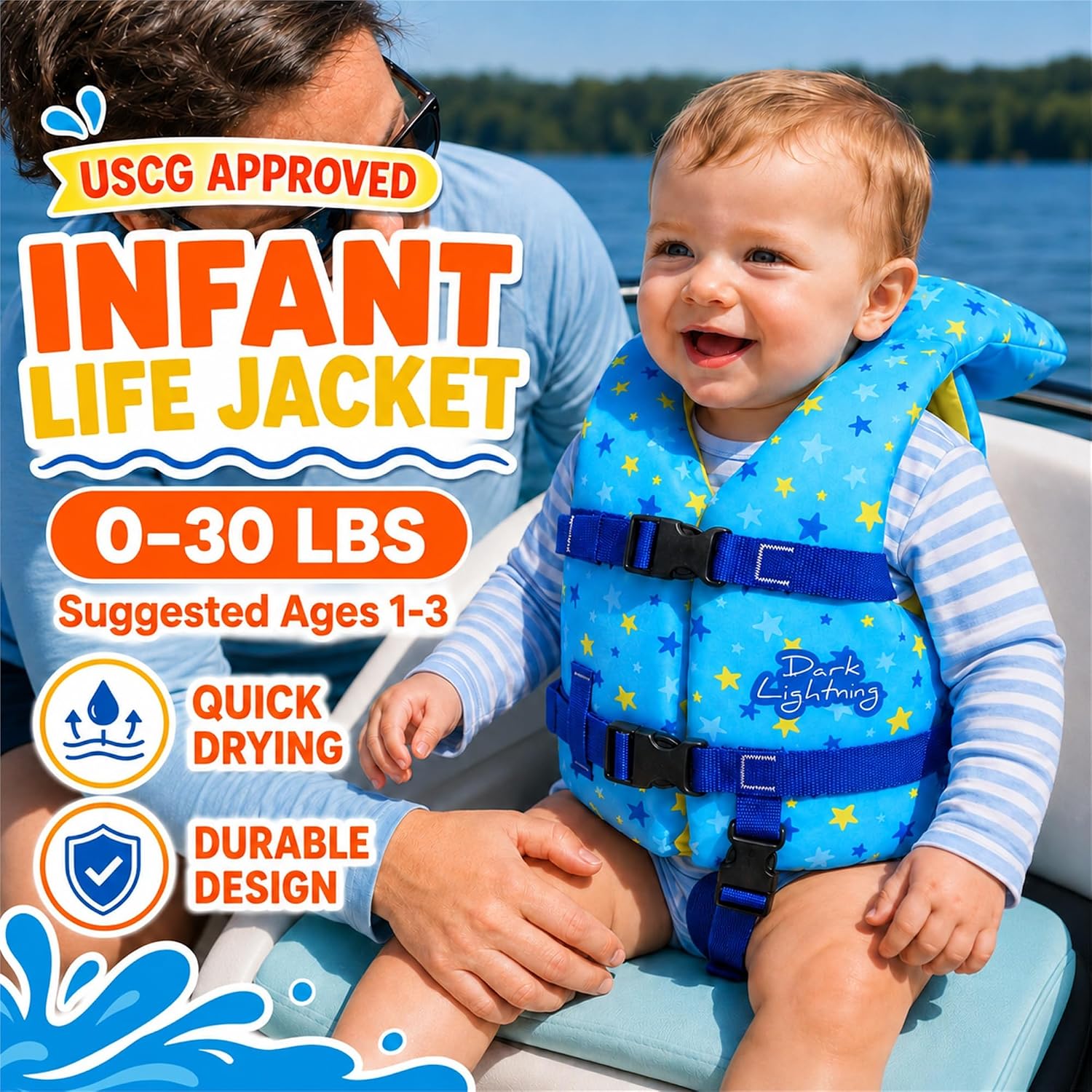 Thumbnail 3 de Dark Lightning USCG Approved Infant/Toddler Life Jacket (0-30 lbs) with Headrest, Leg Strap and Grab Handle