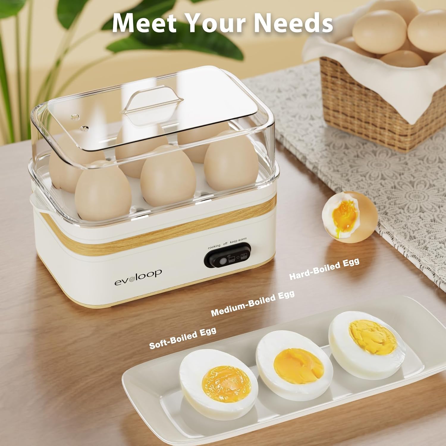 Detalle de evoloop EPS-KY-305 Rapid Egg Cooker, 6-Egg Capacity, Poaching and Omelet Trays