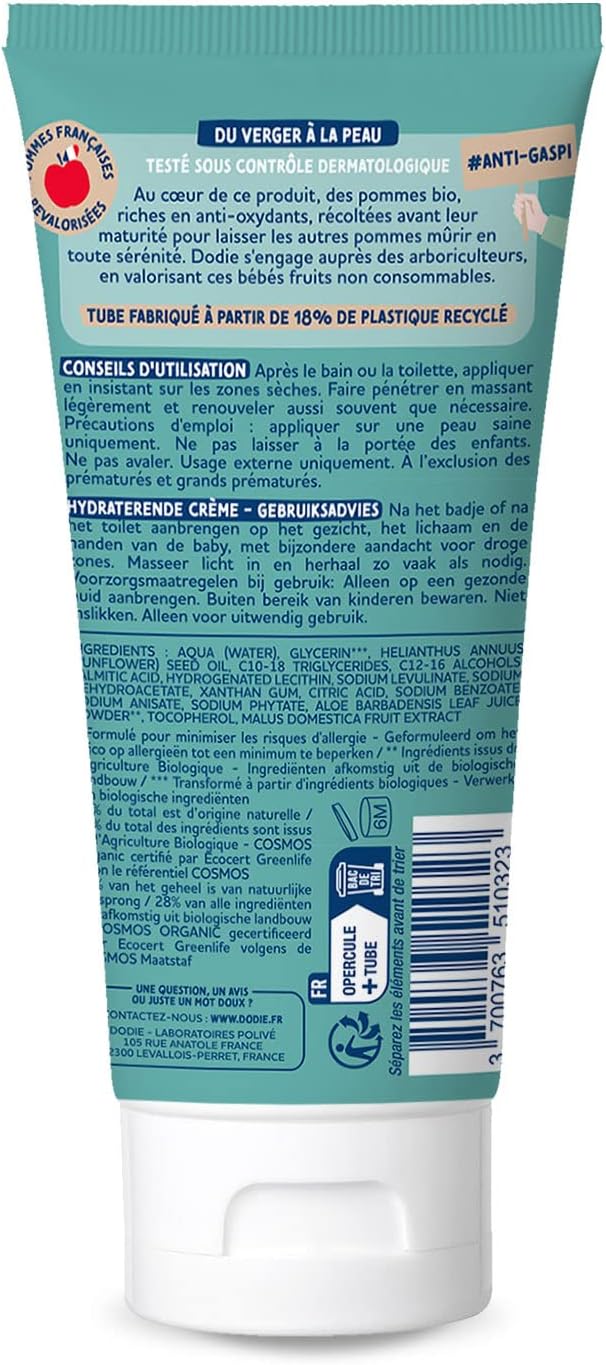 Detalle de DODIE Crème Hydratante Bio – visage, corps et mains, 75 ml, dès la naissance