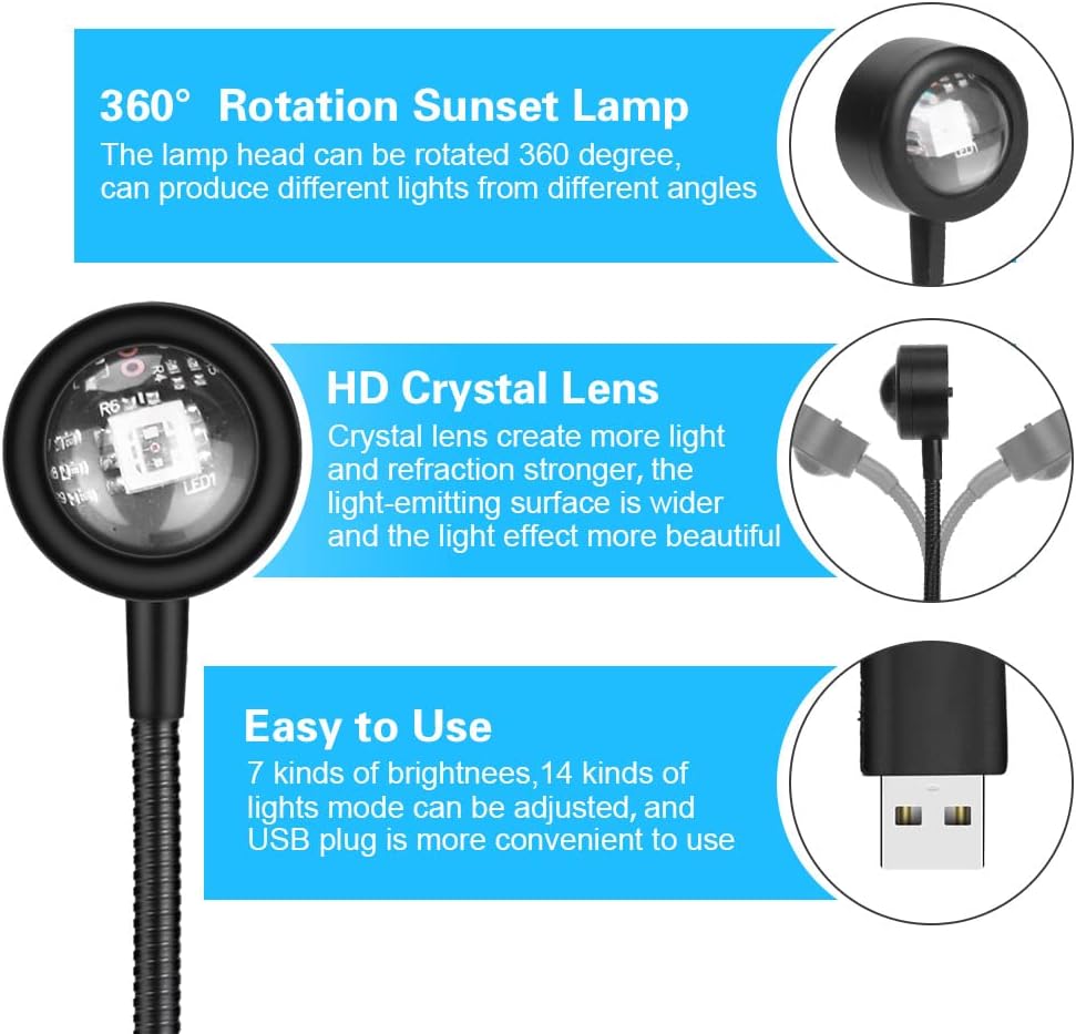 Thumbnail 5 de OSDUE Sunset Light USB-solnedgångslampa med 360° roterbart lamphuvud