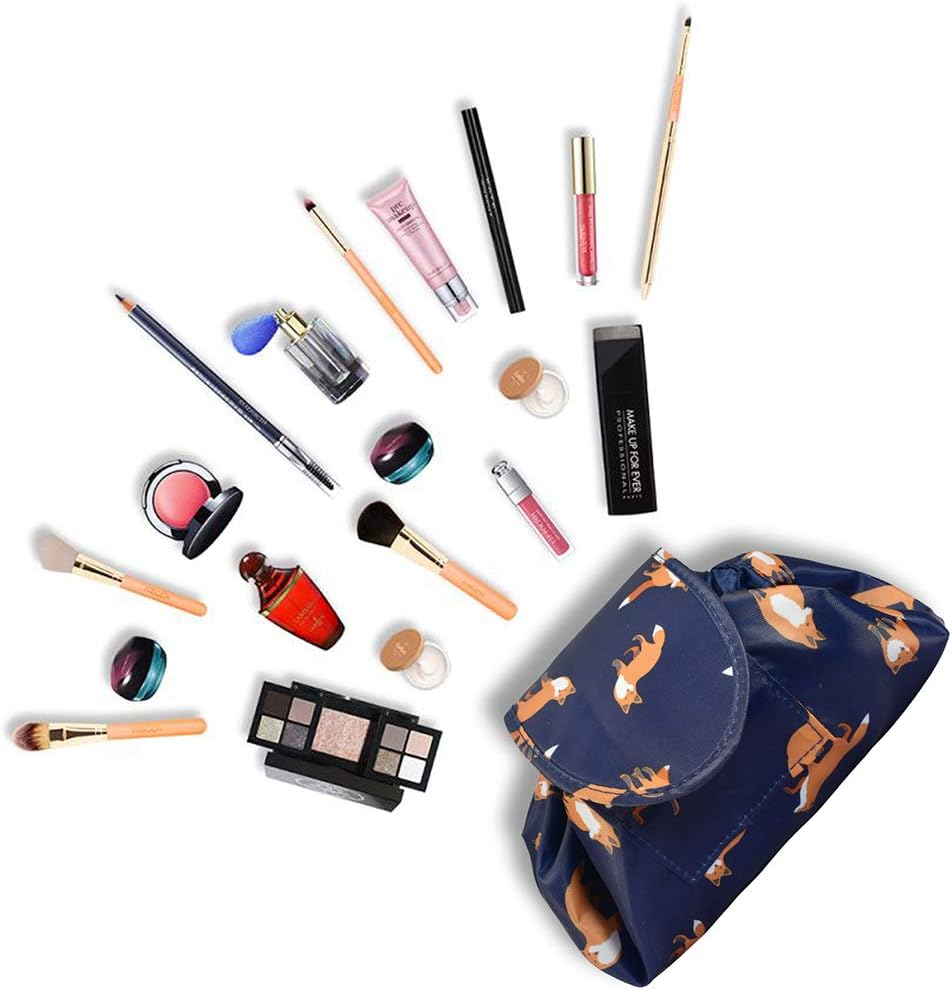 Detalle de Lazy Drawstring Makeup Bags Large Capacity Waterproof Travel Cosmetic Bag Pouch (Gold Fox)