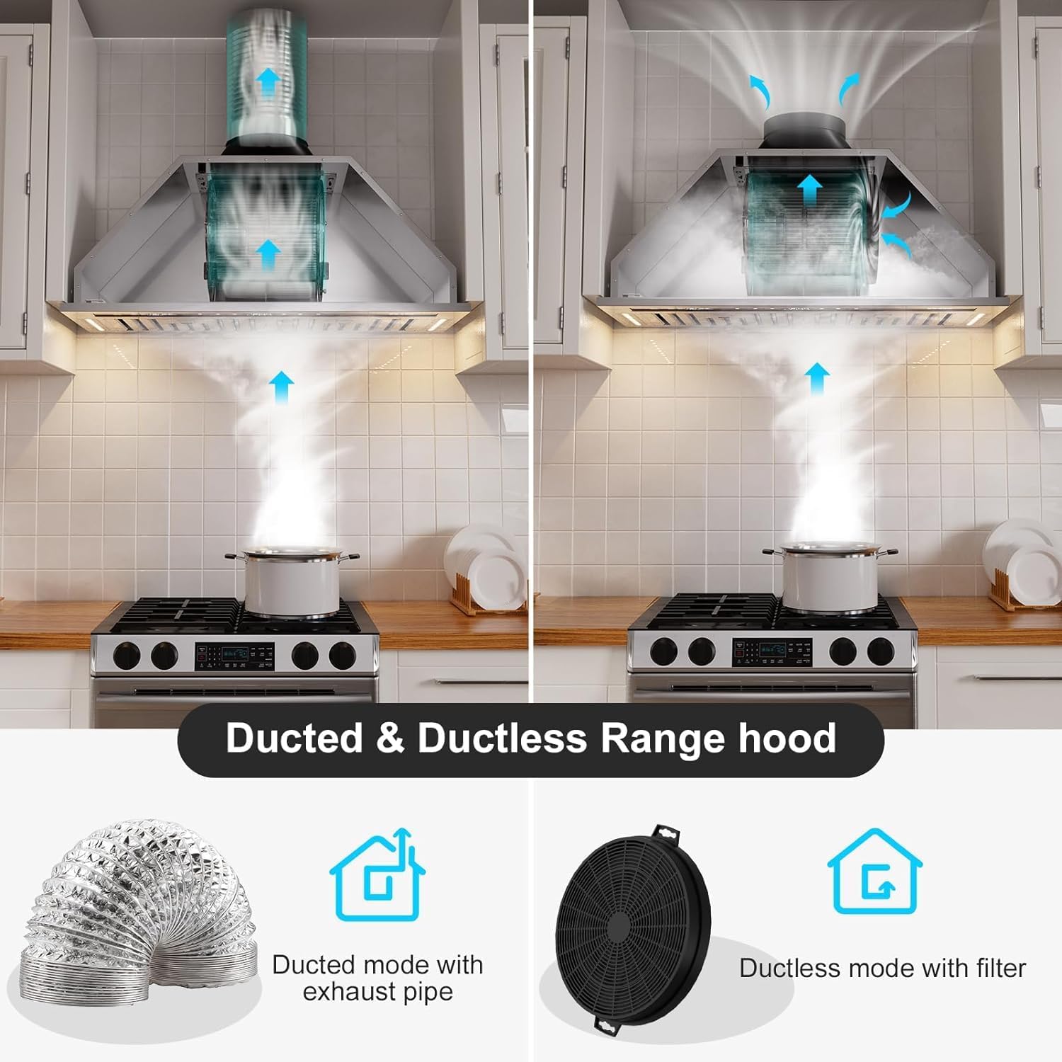 Detalle 2 de BRANO BU09B-V36 36-Inch Range Hood Insert, 900 CFM, Voice and Gesture Control