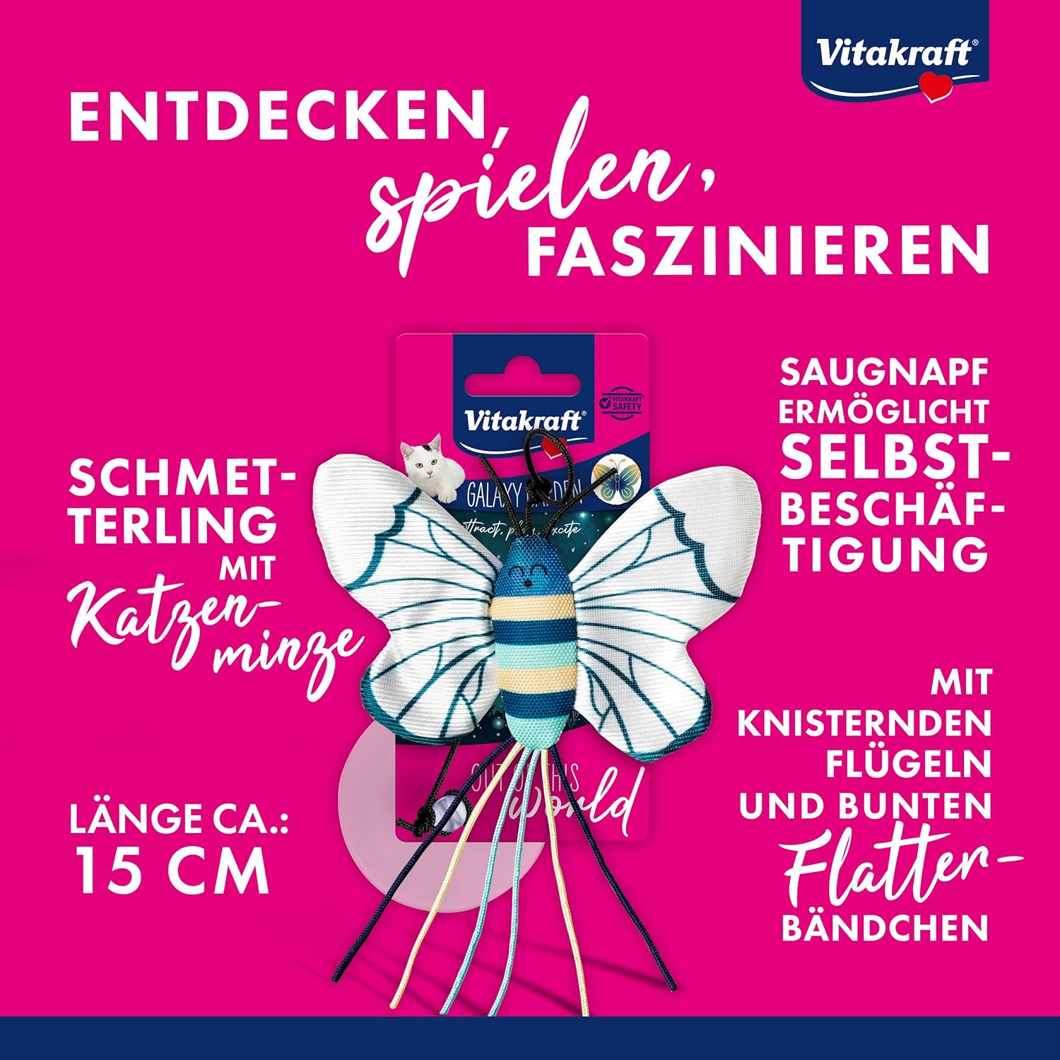 Thumbnail 1 de Vitakraft Galaxy Garden Schmetterling mit Katzensminze – interaktives Katzenspielzeug mit Saugnapf (1 Stück)