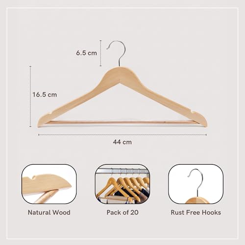 Thumbnail 1 de Straame Home Brown Wooden Coat Hangers (Pack of 20) with Non-Slip Trouser Bar and Extra Smooth Finish