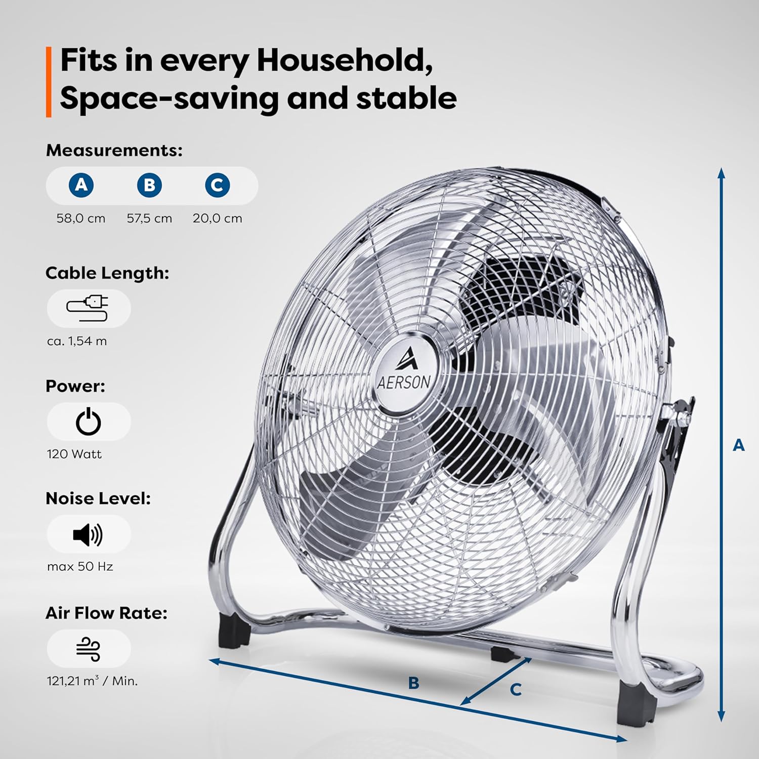 Thumbnail 3 de TRESKO AERSON ventilatore da pavimento 50 cm con 3 livelli di potenza e inclinazione fino a 110°