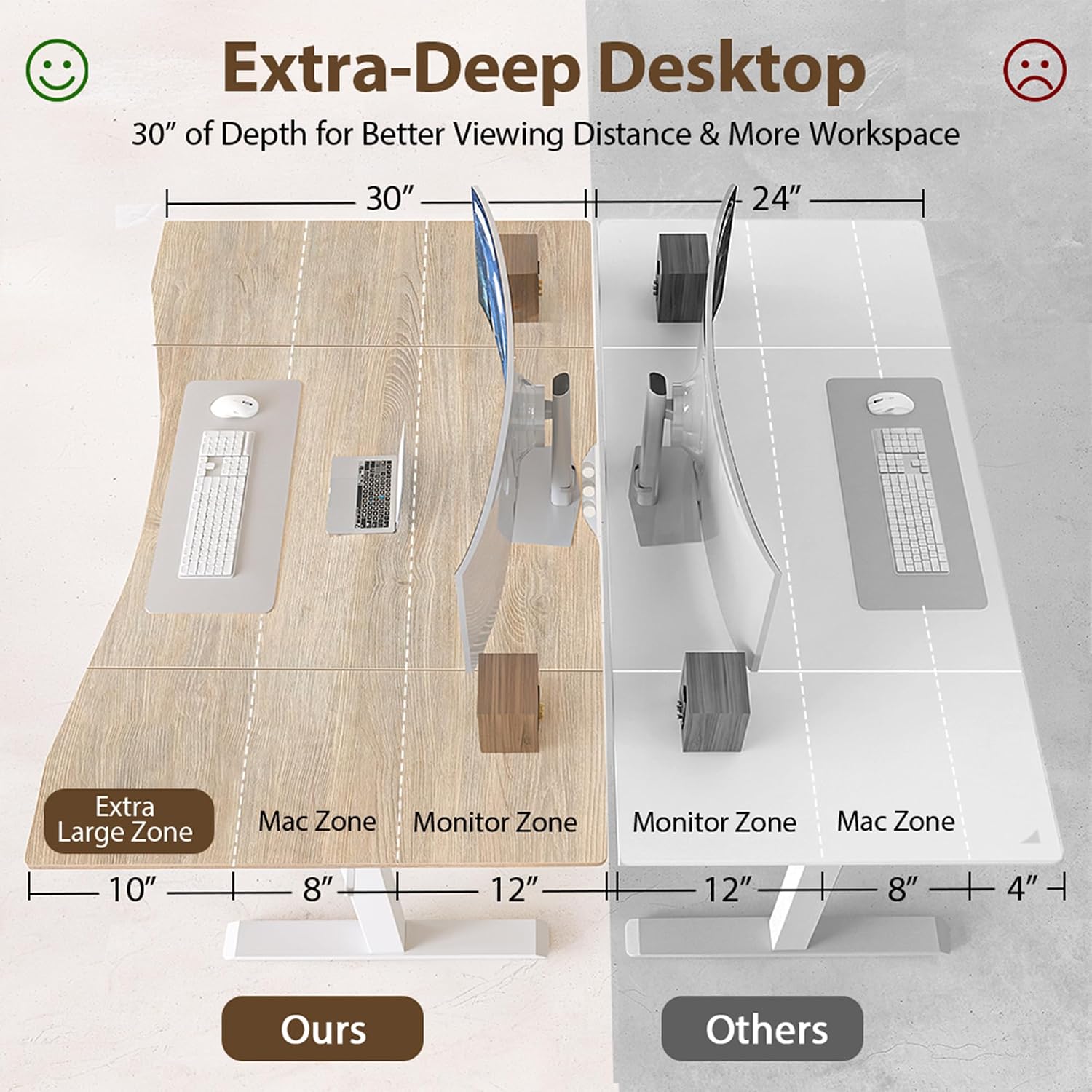 Detalle 1 de TIQLAB A20032063M Standing Desk, Maple, Adjustable Height and Cable Management