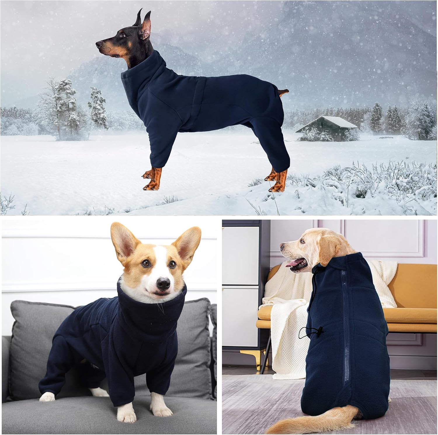 Thumbnail 6 de Leberna Cosy Fleece Full-Body Dog Coat (Adjustable Jumpsuit) – Navy Blue, 2XL