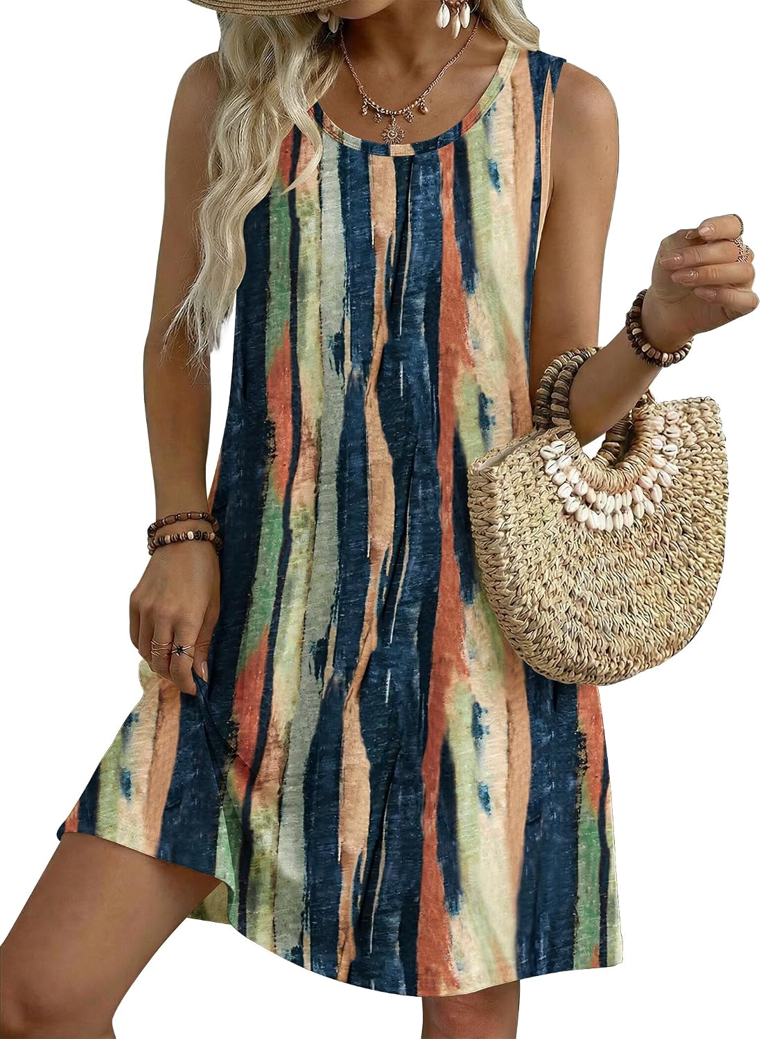 Detalle de Zeagoo 2026 Summer Sleeveless Floral T-Shirt Sundress with Pockets