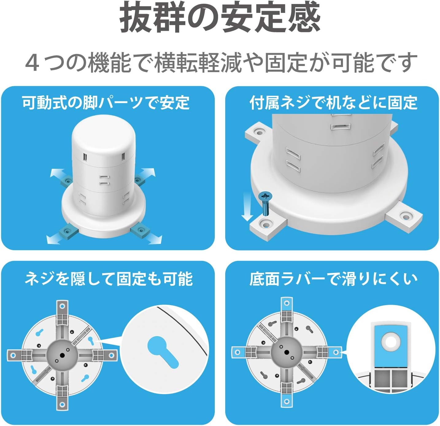 Detalle de エレコム ECT-0620WH タワー型電源タップ 8個口・USB-A 5ポート・雷ガード付き
