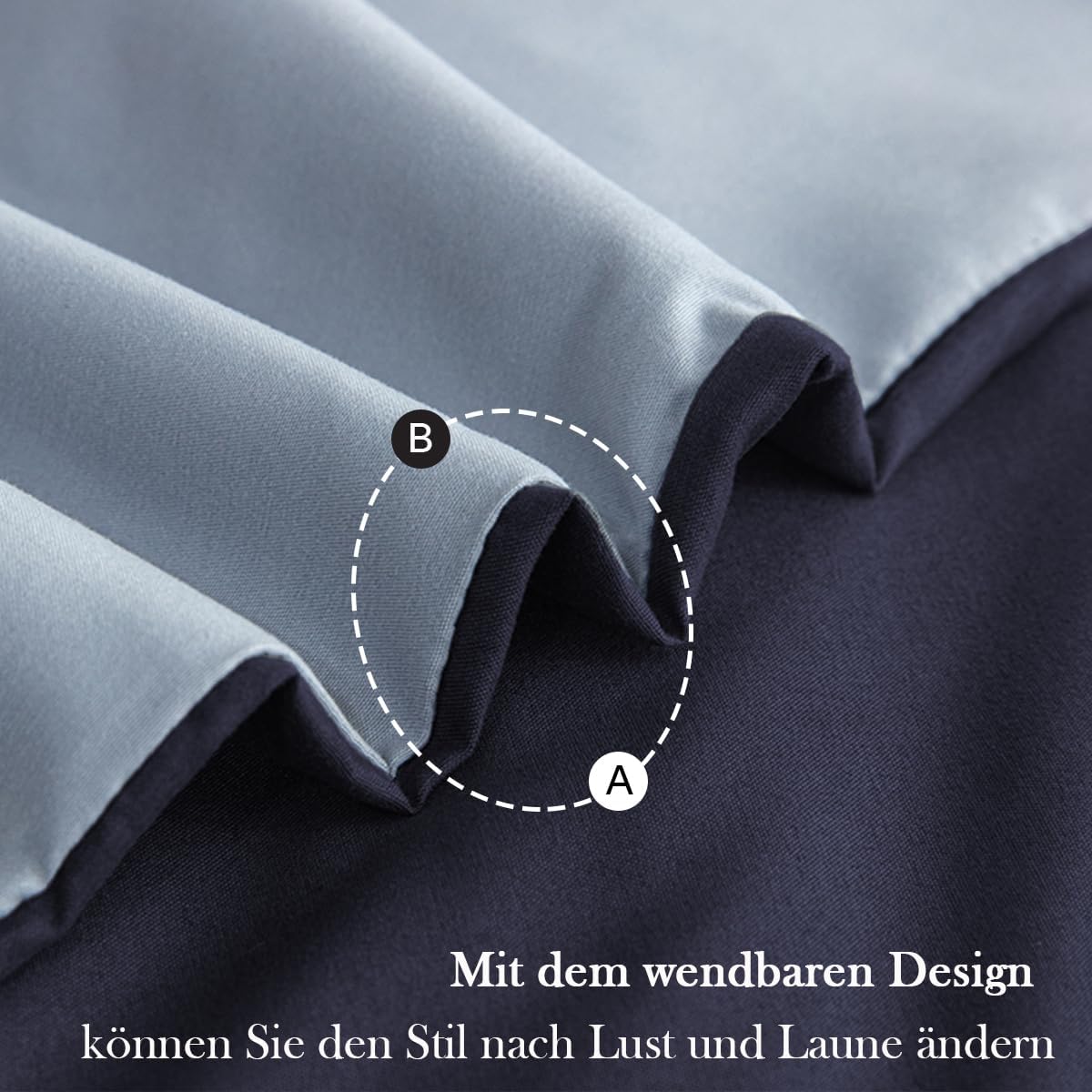 Detalle de Nesture Wendebettwäsche 135x200 4-teilig Dunkelblau/Grau (Microfaser) mit Reißverschluss