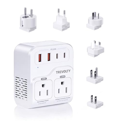 Detalle de TREVOLTY 2000W Voltage Converter US to Europe for Hair Dryers – 7-in-1 220V to 110V Travel Adapter (White)