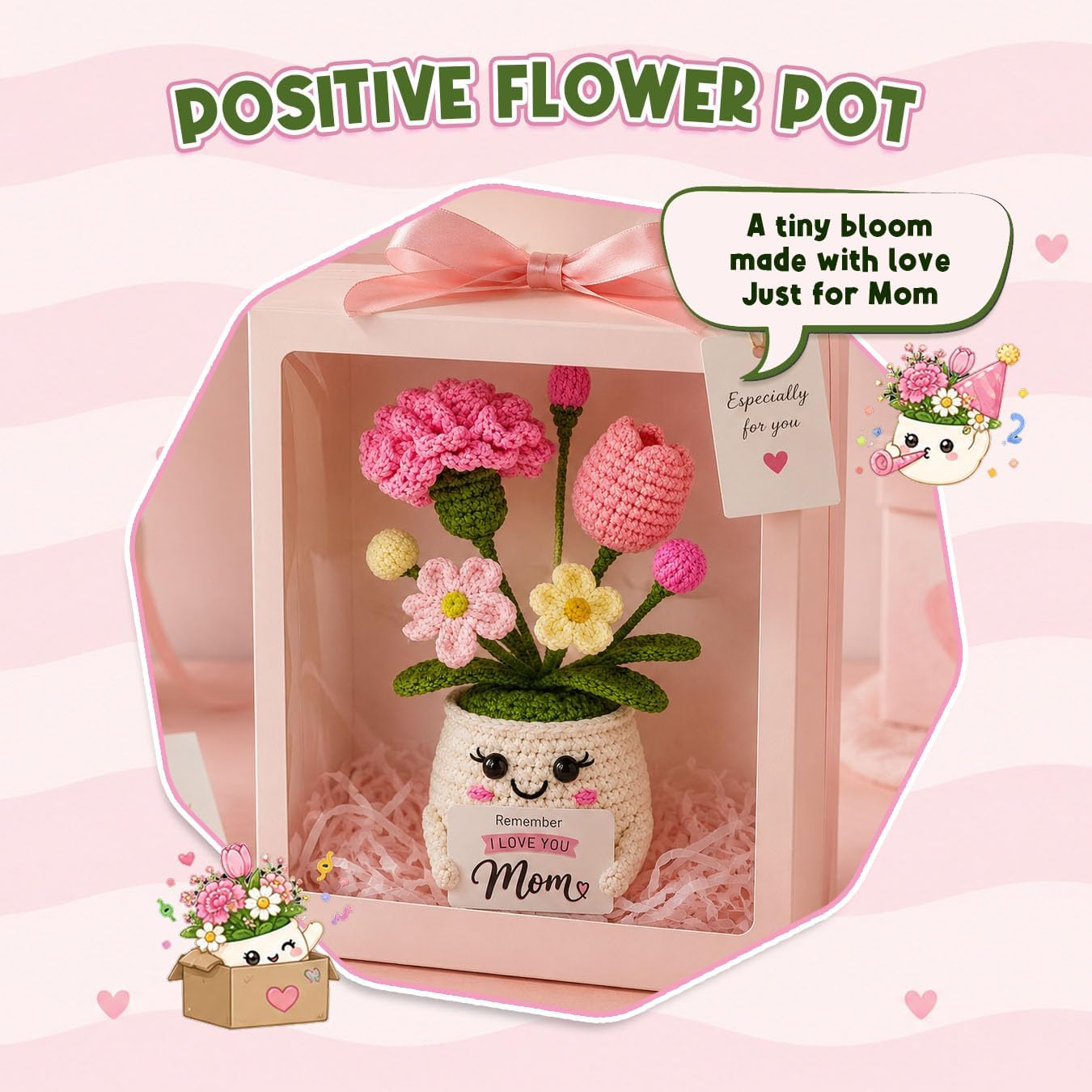 Detalle de THEGIFTY Pot-Mom-A001 Crochet Flower Pot for Mom, Wool Keepsake Decor