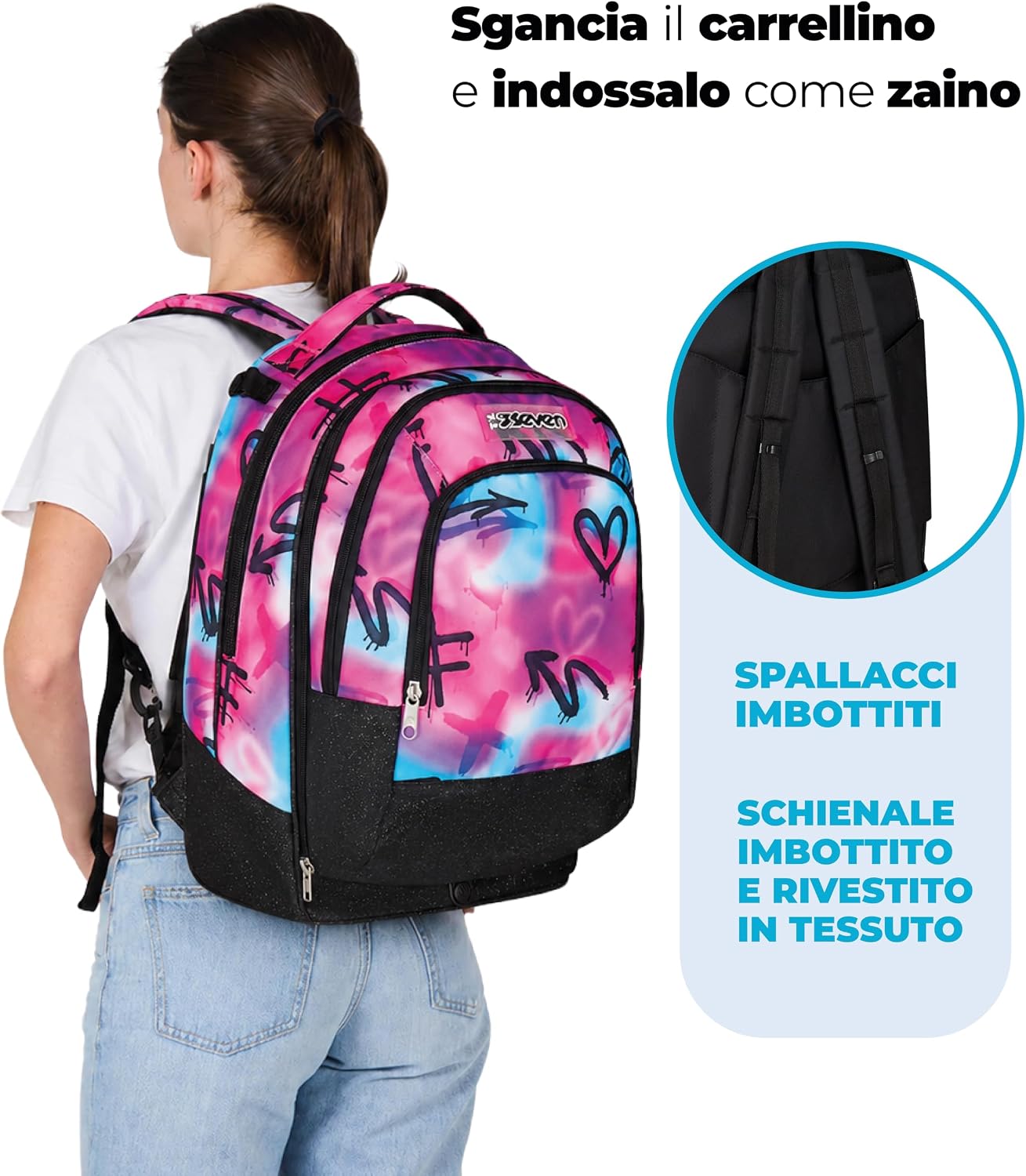 Detalle 2 de Seven Zaino Trolley Scuola Elementare Bambina: versatilità tre ruote con zaino staccabile