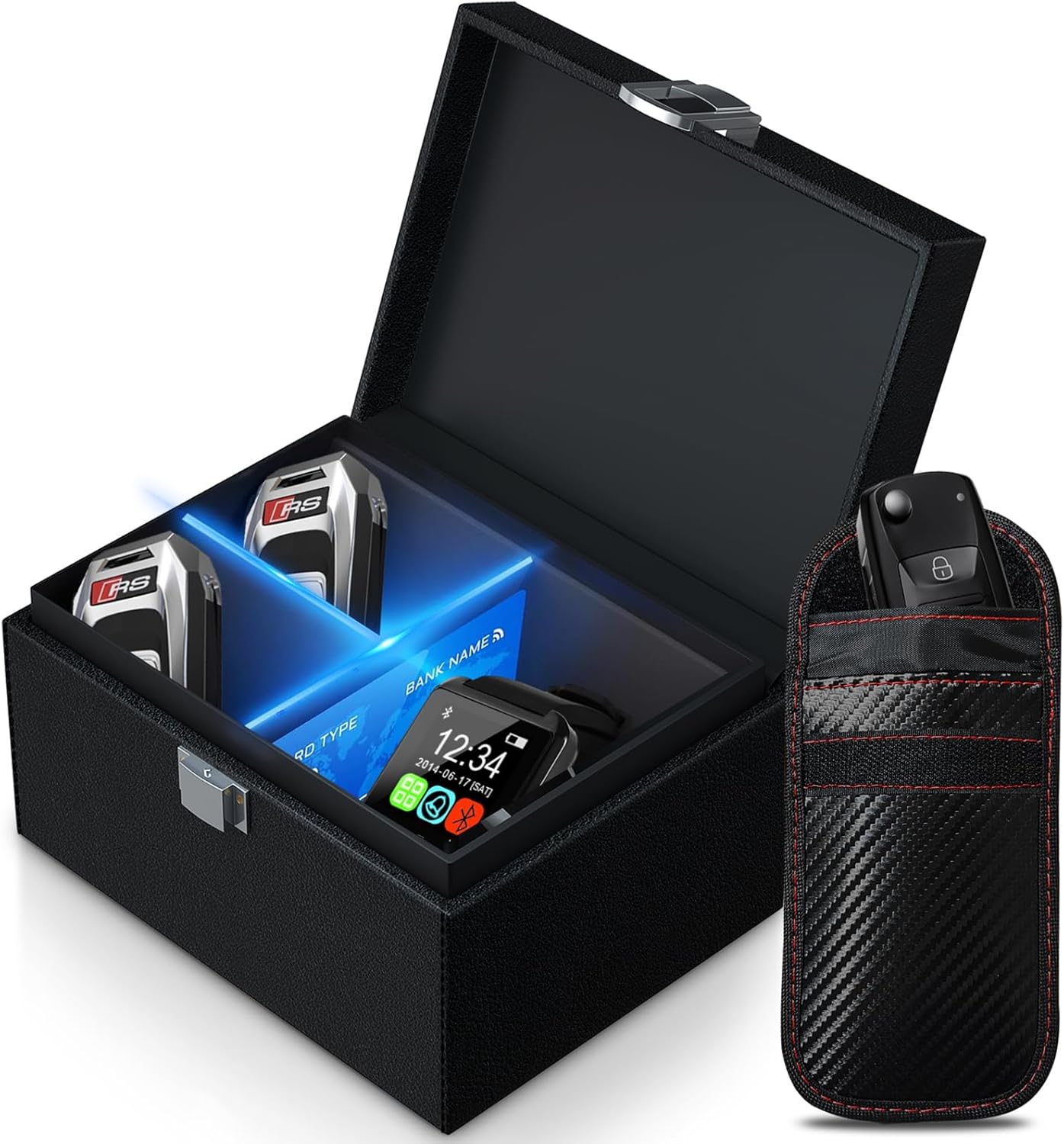 Detalle de Boîte Anti RFID pour Clé Voiture Ocuvaep – Protection Keyless Go avec Étui et Compartiments