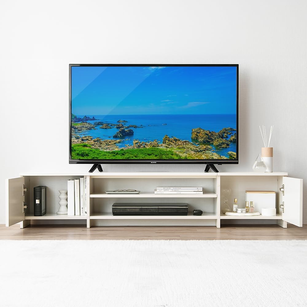 Detalle de アイリスオーヤマ BAB-150R テレビ台 幅約150cm・奥行約29.6cm、隠せる収納と背面オープン棚