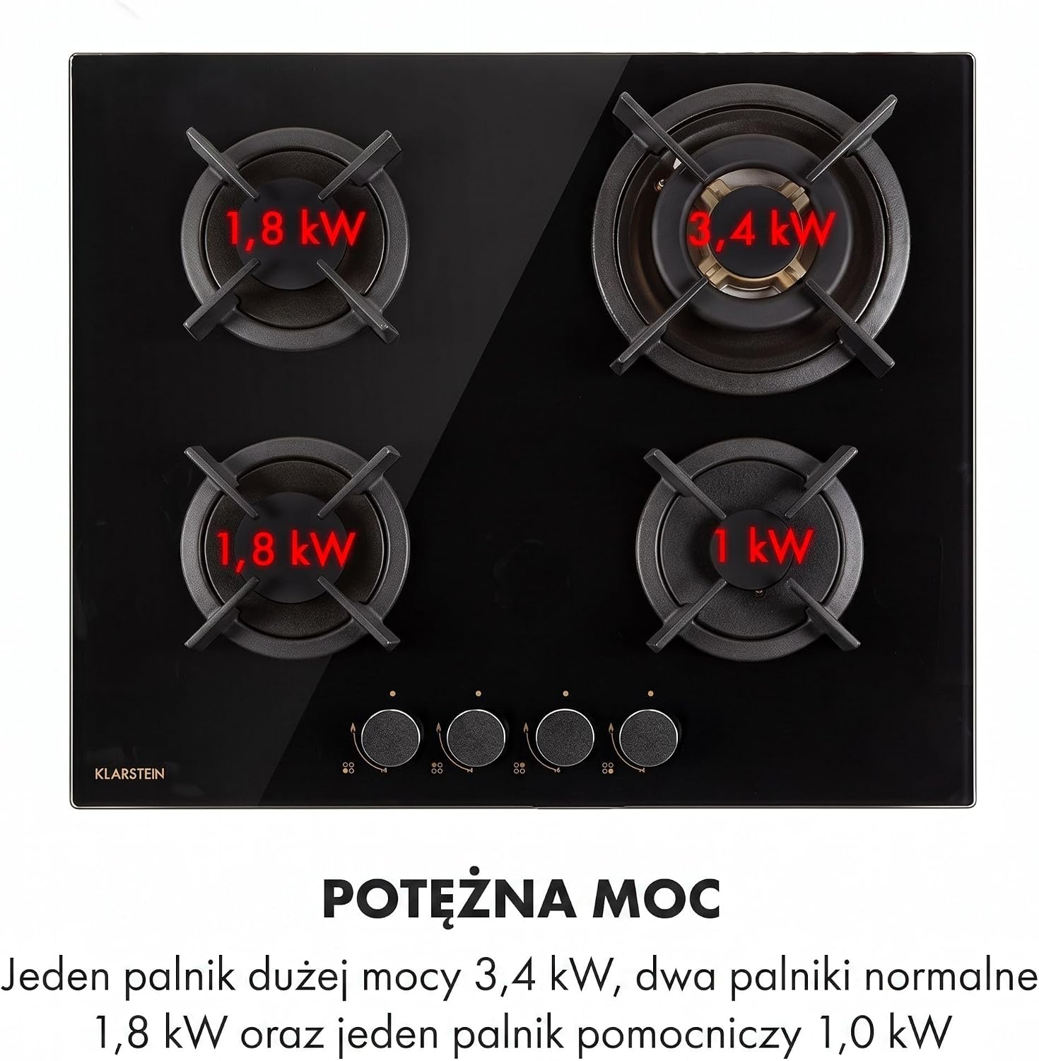 Detalle 1 de Klarstein Goldflame – płyta gazowa do zabudowy, 4 palniki, wok, 8000 W