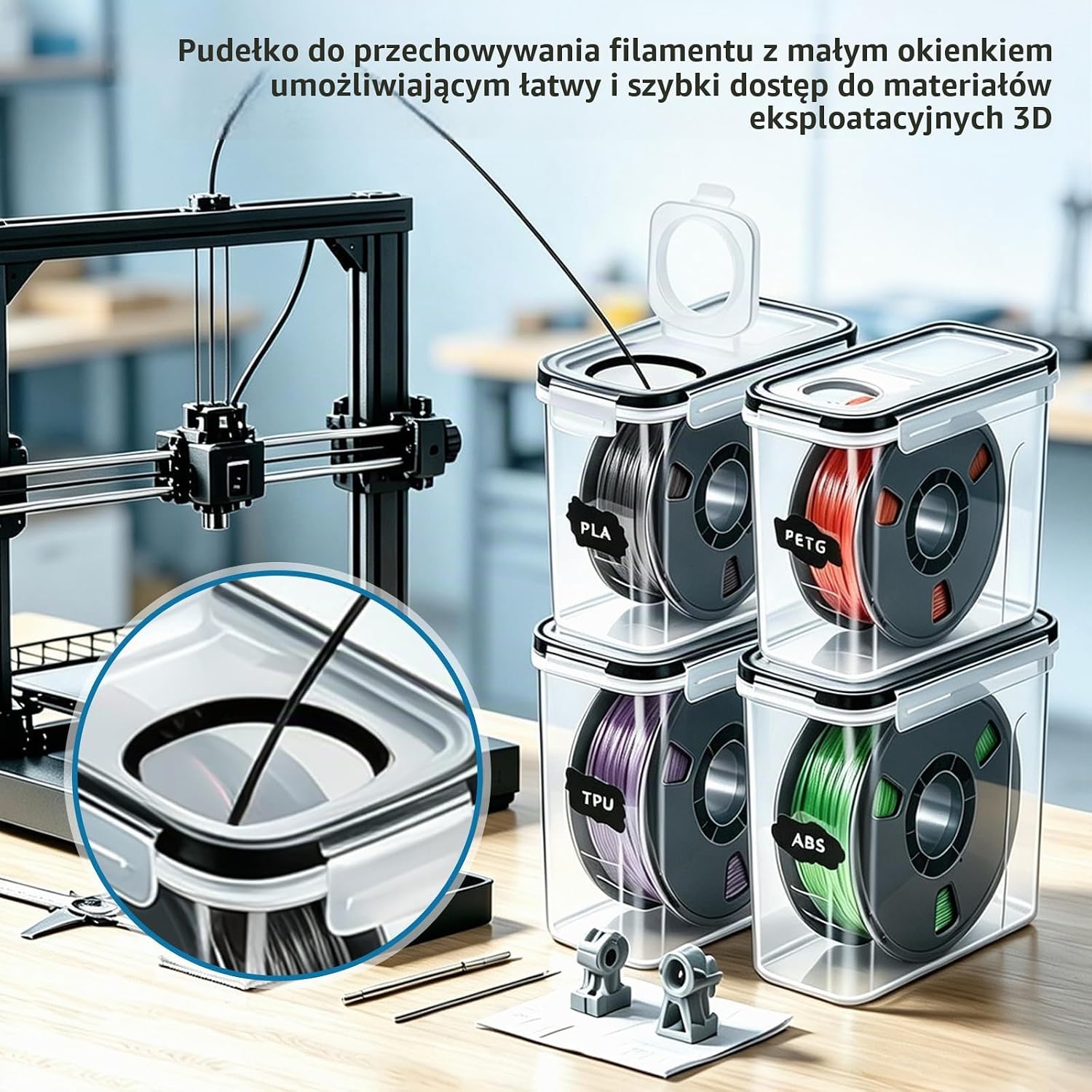 Detalle de Jukibole – zestaw 4 hermetycznych pojemników na filament, 4 l, przezroczyste
