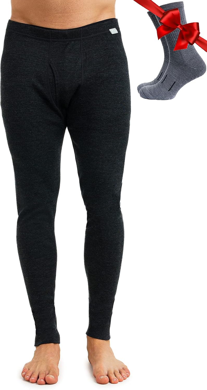 Detalle de Merino.tech Men's 100% Merino Wool Base Layer Pants, 17.5 Micron, 165–320 g/m²