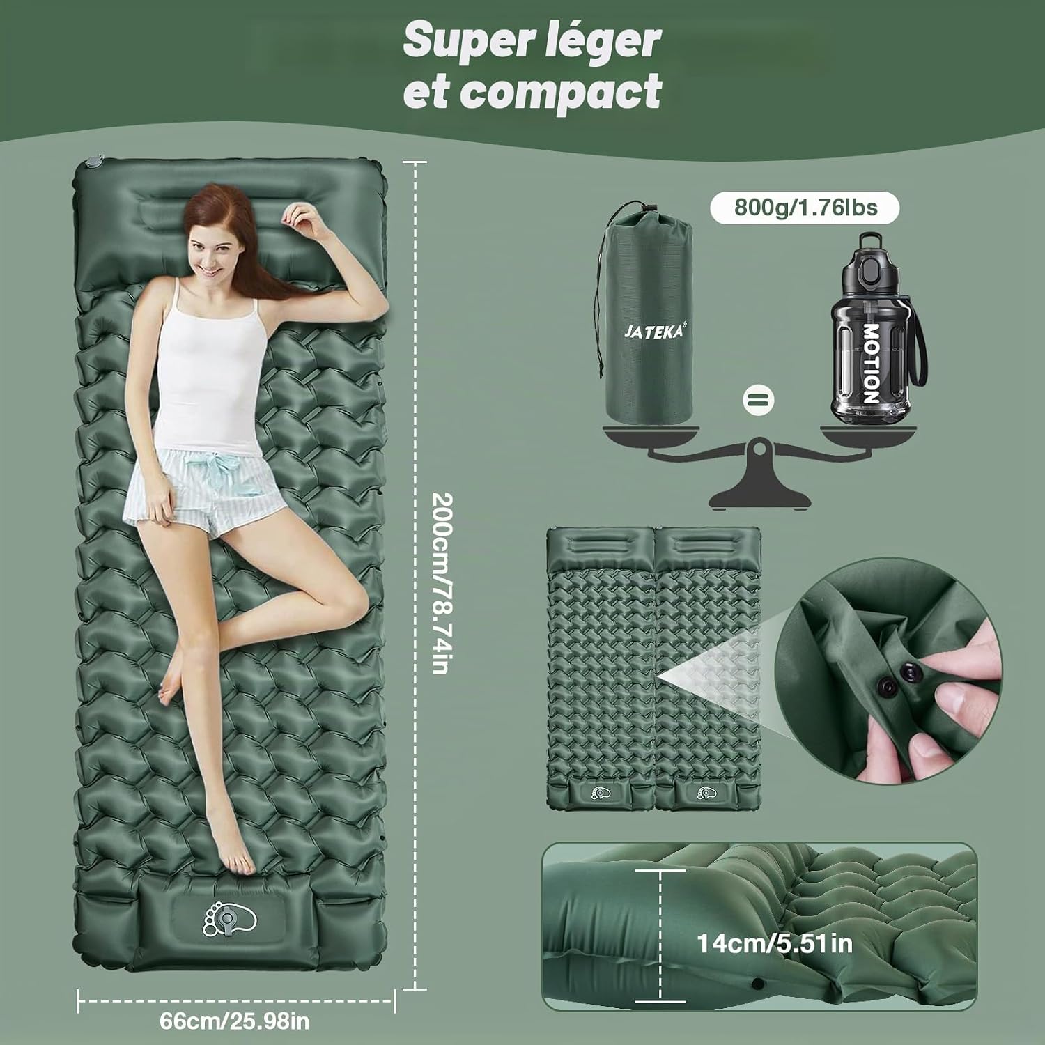 Thumbnail 6 de Matelas Gonflable 1 Place JATEKA avec Pompe à Pied et Oreiller – Design réversible et léger
