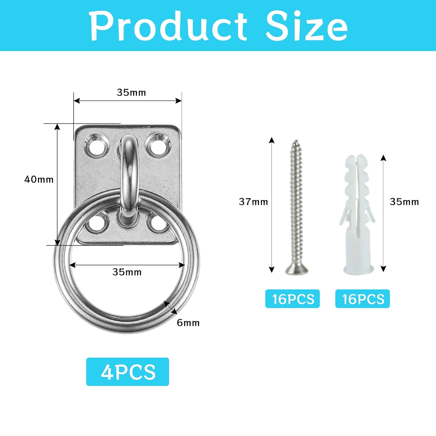 Thumbnail 1 de NIYATA 4-Piece Tie Rings for Horses (30 x 35mm) in 304 Stainless Steel