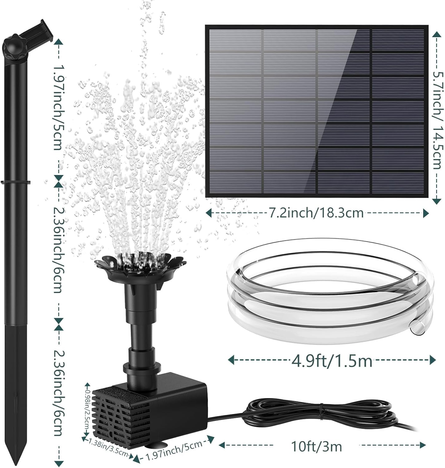 Detalle 2 de AMZtime Solar Fountain Pump (DIY 3.5W) with 16 nozzles for bird bath, garden and pond