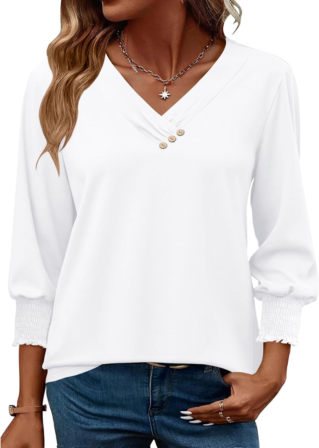 Thumbnail 1 de Rapbin Bluse Damen 3/4 Arm – elegante V-Ausschnitt-Tunika für Sommer_alltag