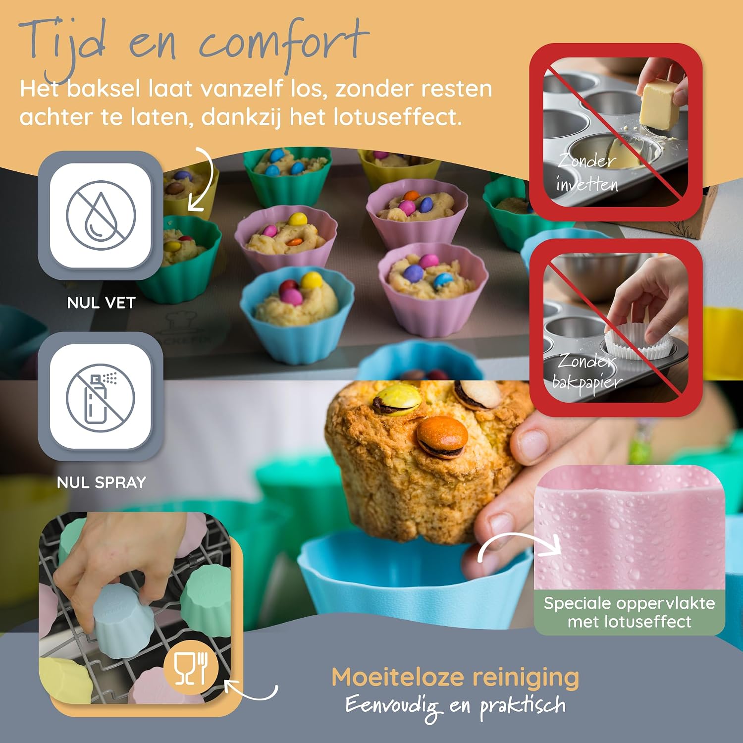 Detalle de Backefix BF-MF-Bunt siliconen muffinvormpjes, 24 stuks van 100 ml