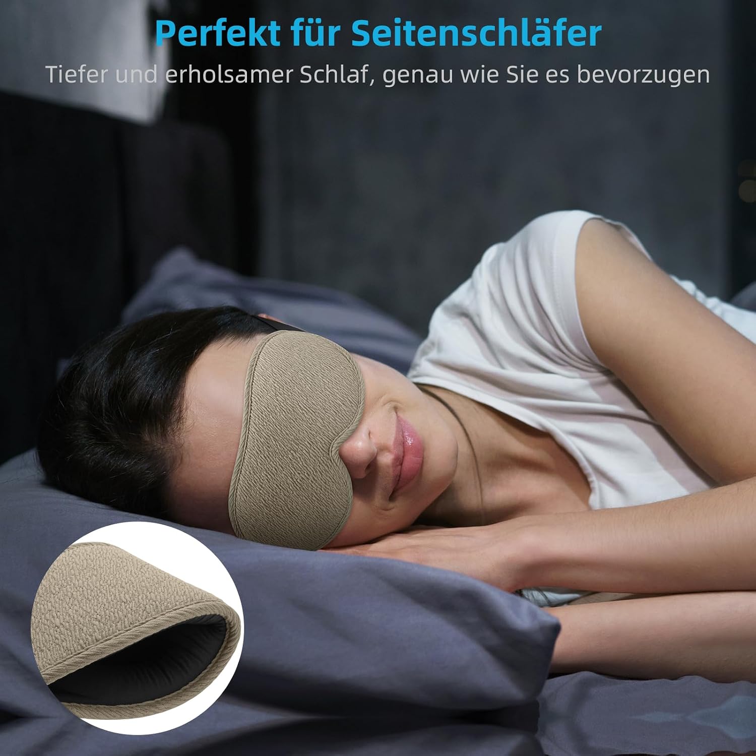 Detalle de 2026 Innovative Schlafmaske – Lichtblocker, ergonomisch, 30 g, mit Nasenausschnitt & Eisseide-Bezug (Braun)