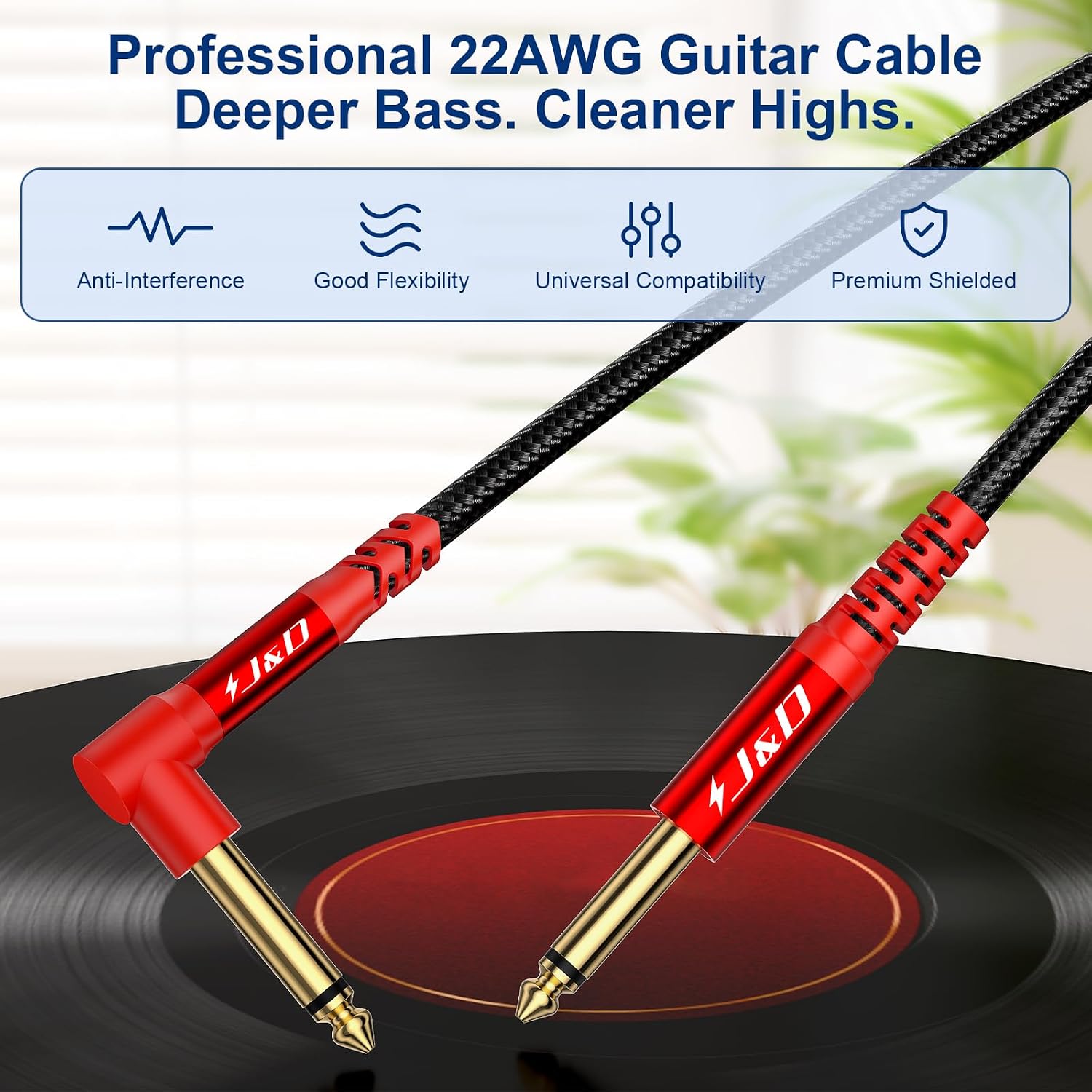 Detalle 2 de J&D JD000892 TS Instrument Cables, 2-Pack, Red, 15 Feet