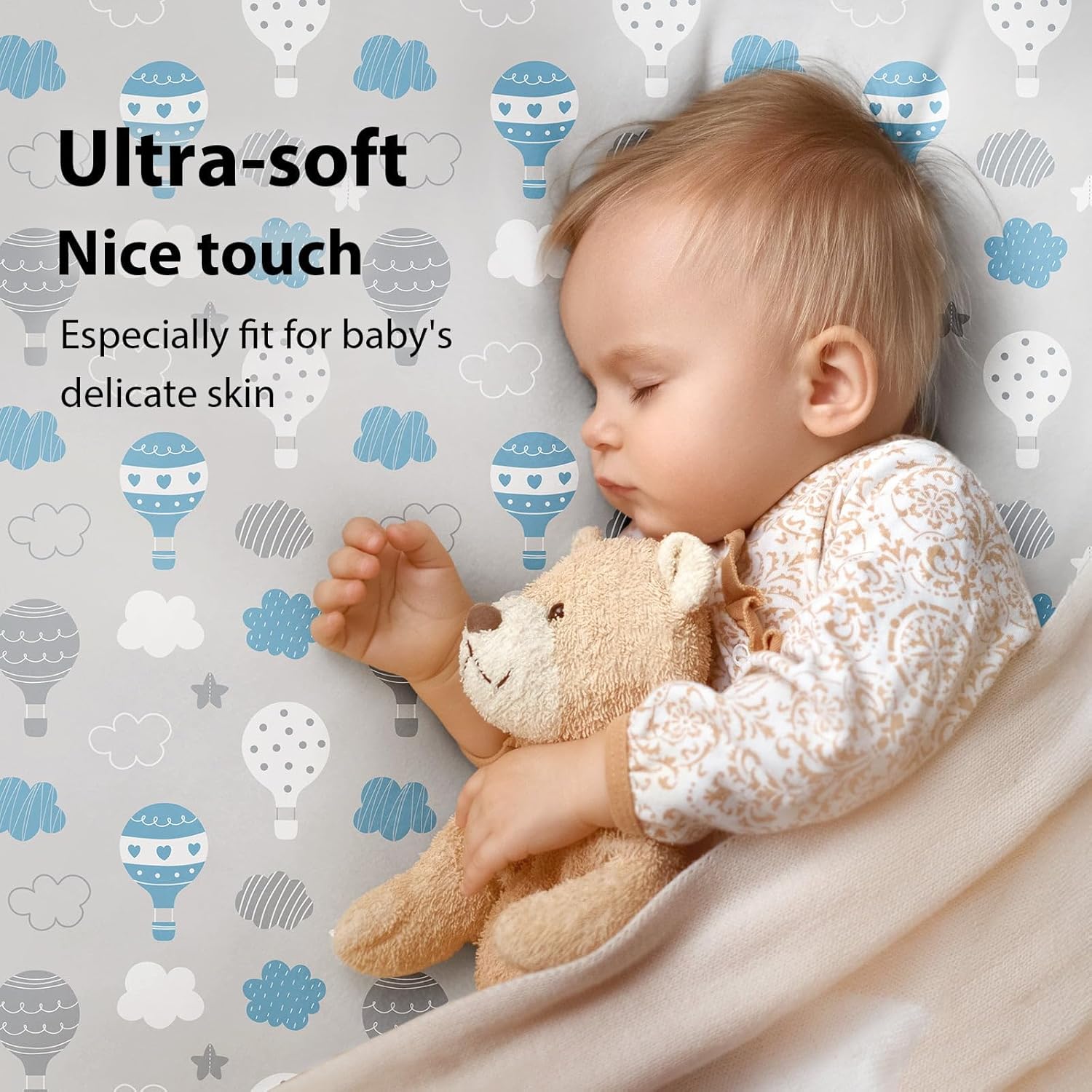 Thumbnail 2 de Next to Me 85x51cm Fitted Crib Sheets | 3 Pack, Ultra-Soft Microfiber in Blue Cloud Animal