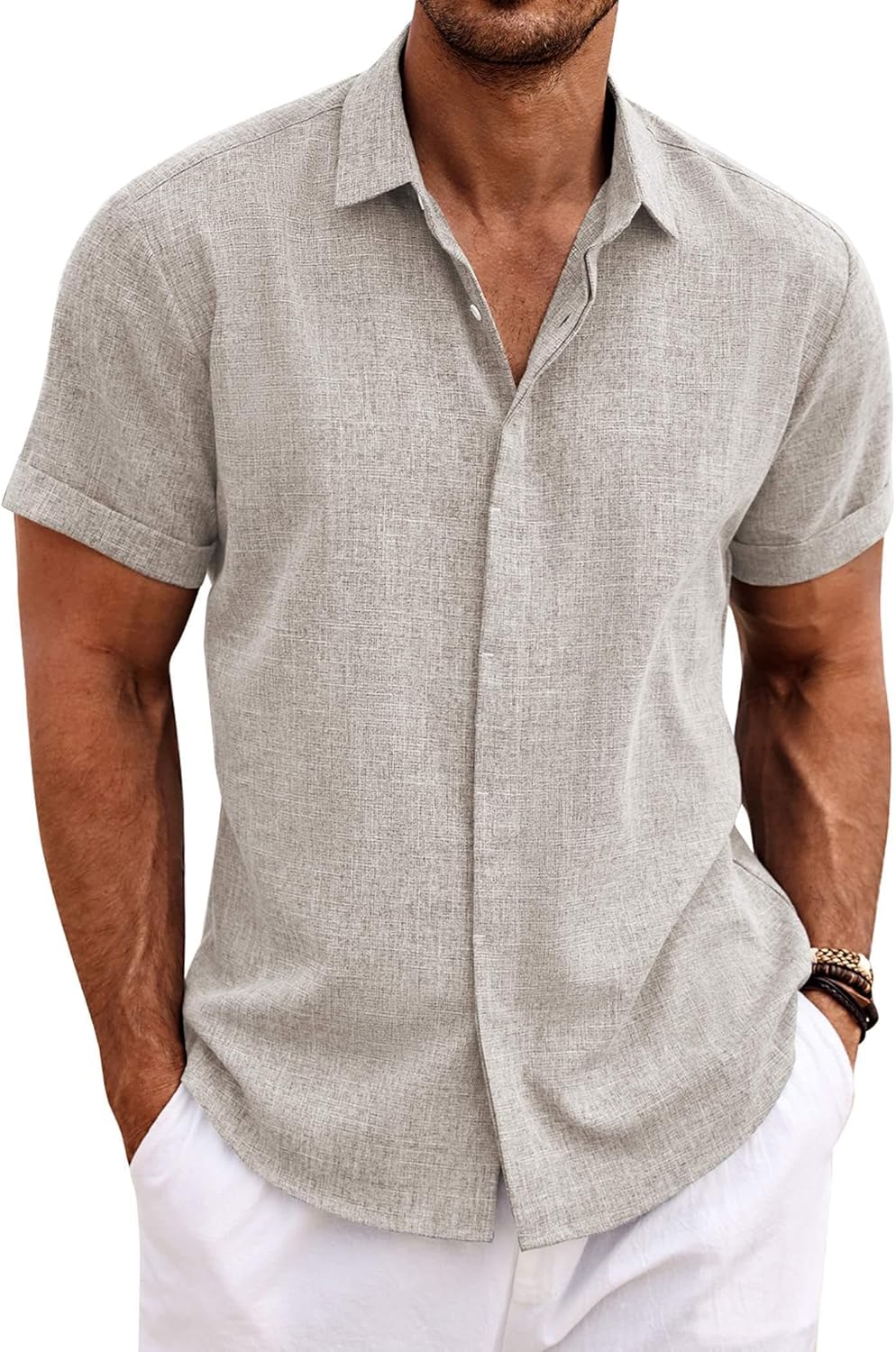Thumbnail 5 de COOFANDY Leinenhemd Herren Kurzarm Button-Down (Regular Fit) für Sommer, Strand & Freizeit