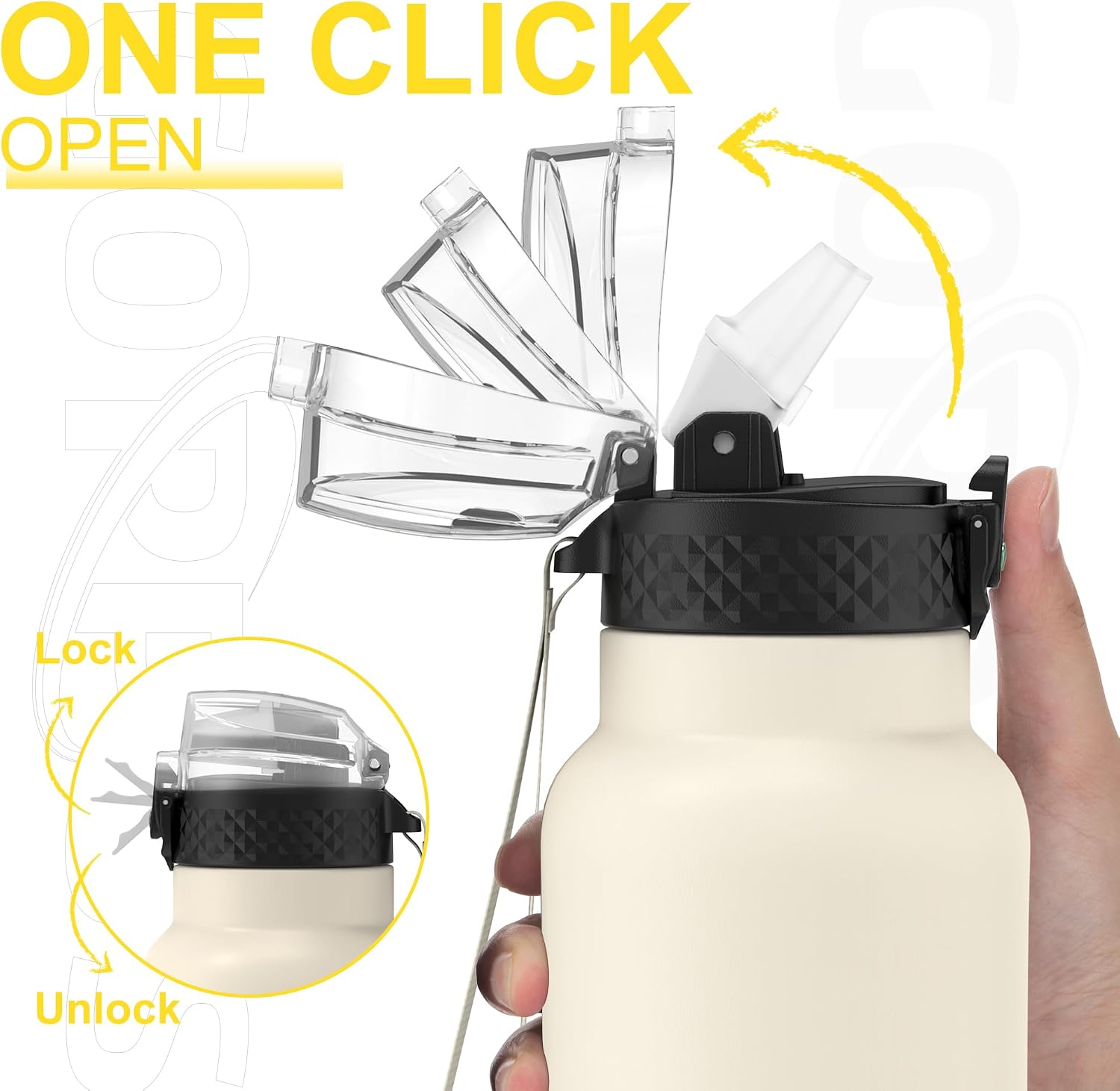 Detalle 2 de GOPPUS 750ml Stainless Steel Water Bottle with Straw – Double Wall Vacuum Insulated, Leakproof Flip Top Lid, Strap
