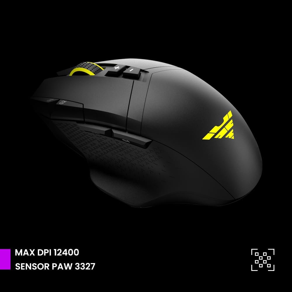 Detalle 1 de PREYON Falcon Kabelgebundene Gaming-Maus mit RGB-Hintergrundbeleuchtung, PAW 3327 Sensor, 12400 DPI und 9 programmierbaren Tasten