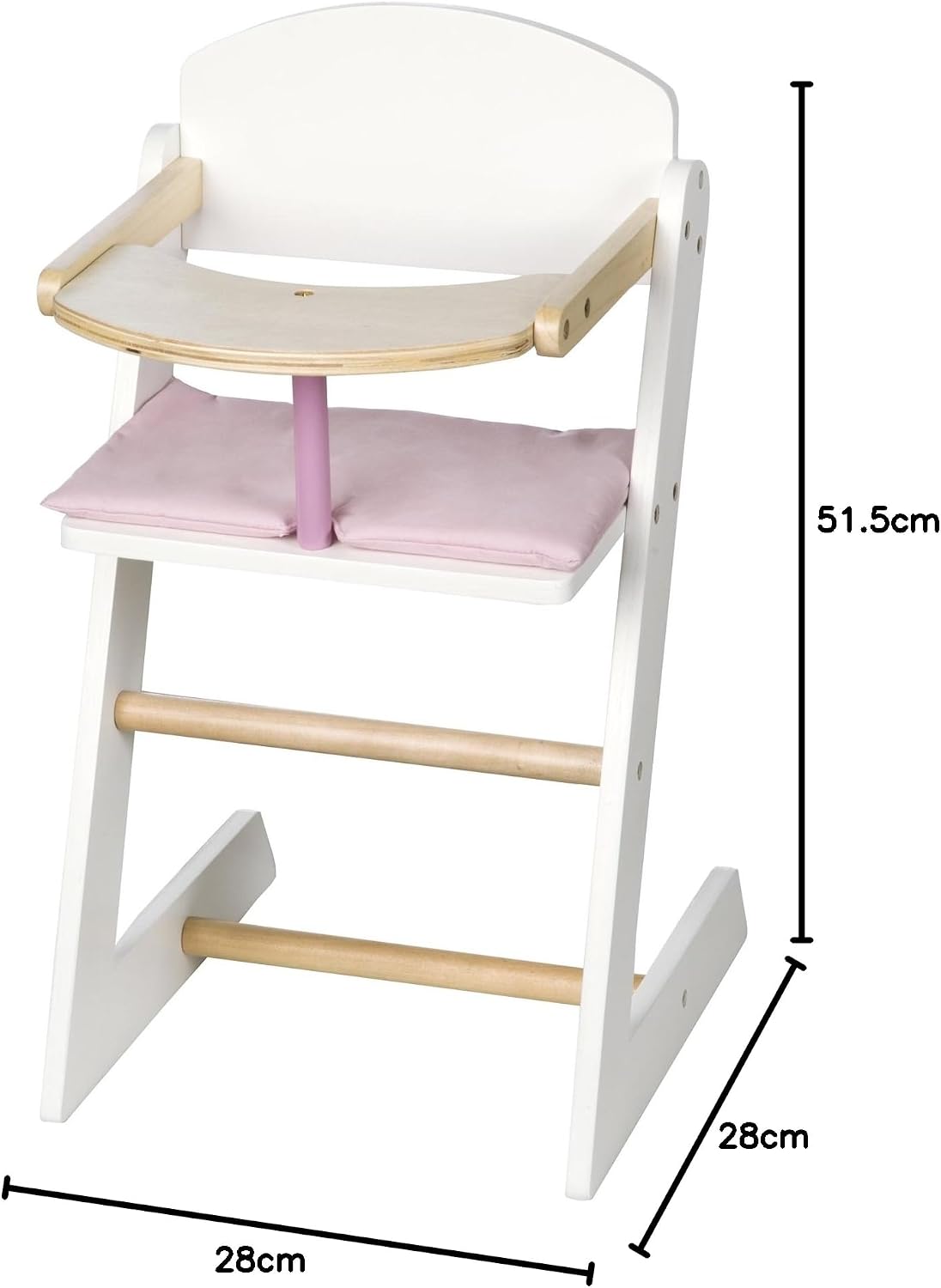 Thumbnail 6 de Chaise Haute Scarlett en bois pour Poupée – Blanc/Naturel, coussin rose et plateau repas, dès 3 ans