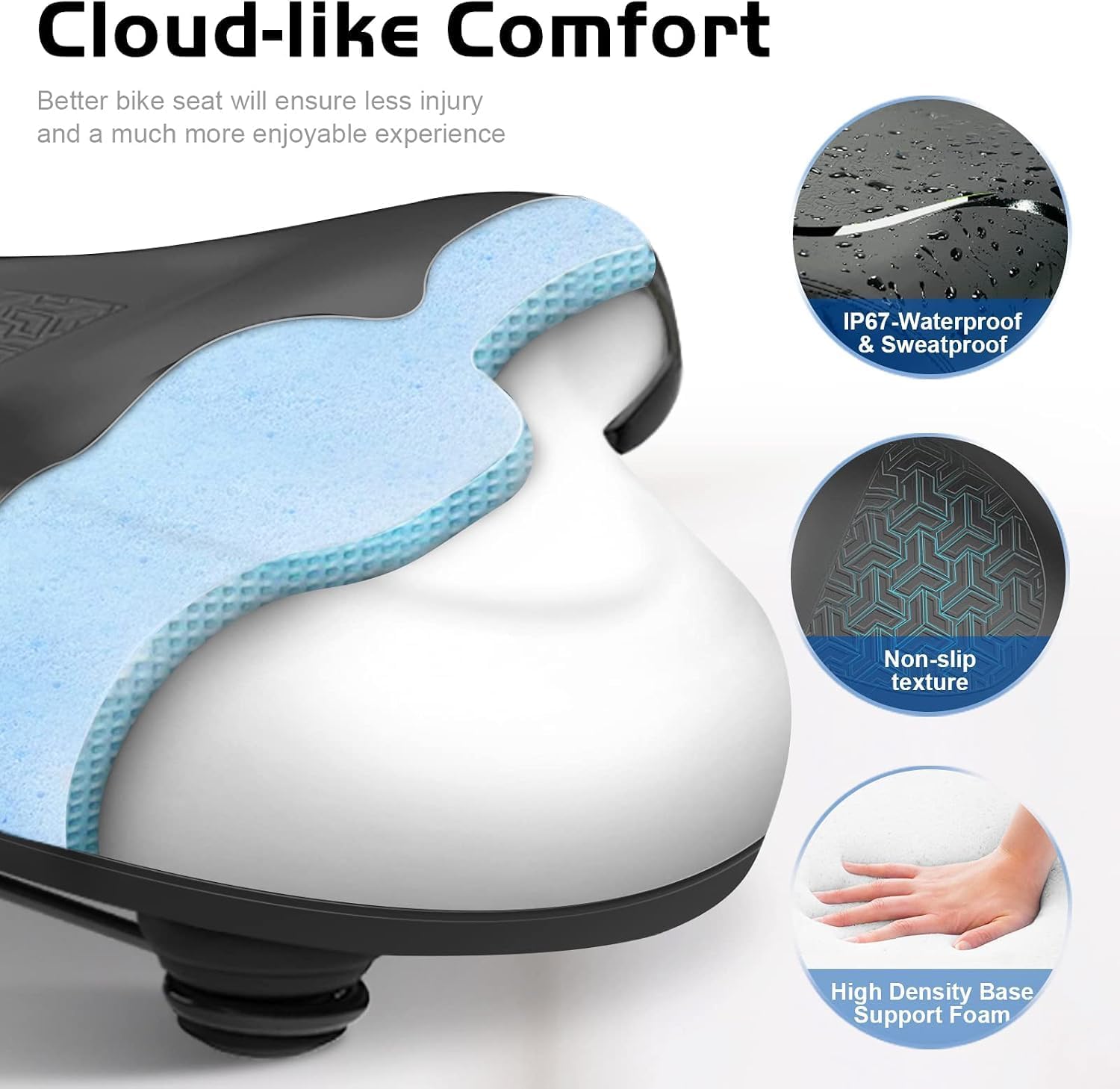 Thumbnail 3 de Twomaples Extra Wide Bike Seat for Women & Men — Oversized Comfort Saddle for Peloton, Exercise, Electric, Mountain & Cruiser Bikes