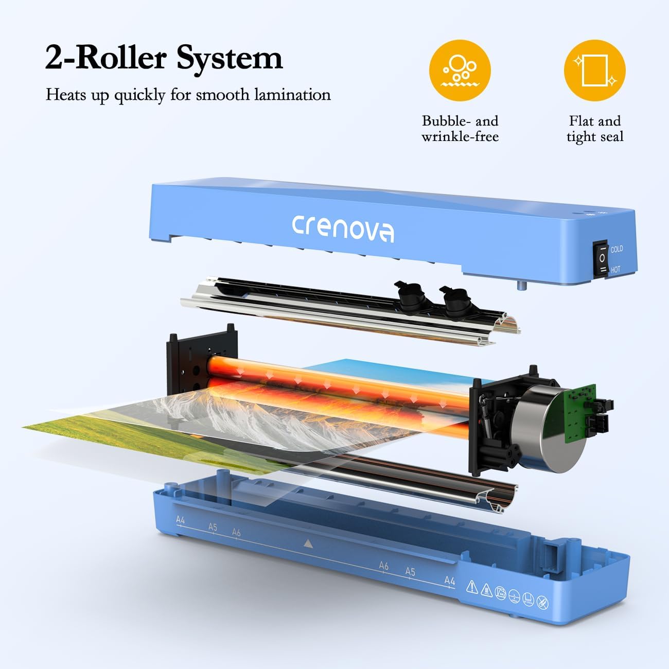 Detalle de Crenova A4 Laminator with Hot and Cold Modes, 9-Inch Inlet, 10 Sheets